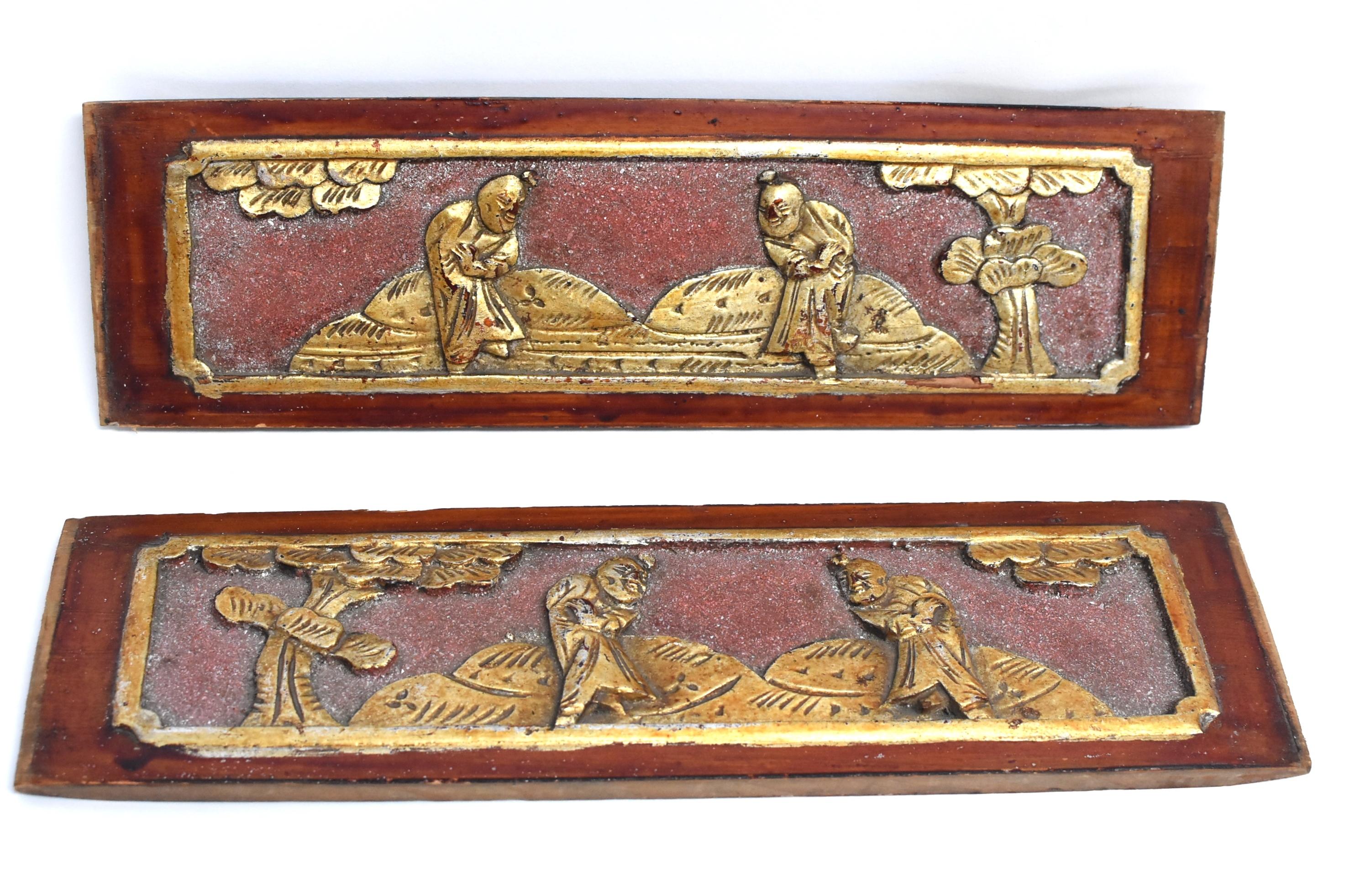 Antique Wood Carving Kung Fu Gilt Red Lacquer For Sale 3