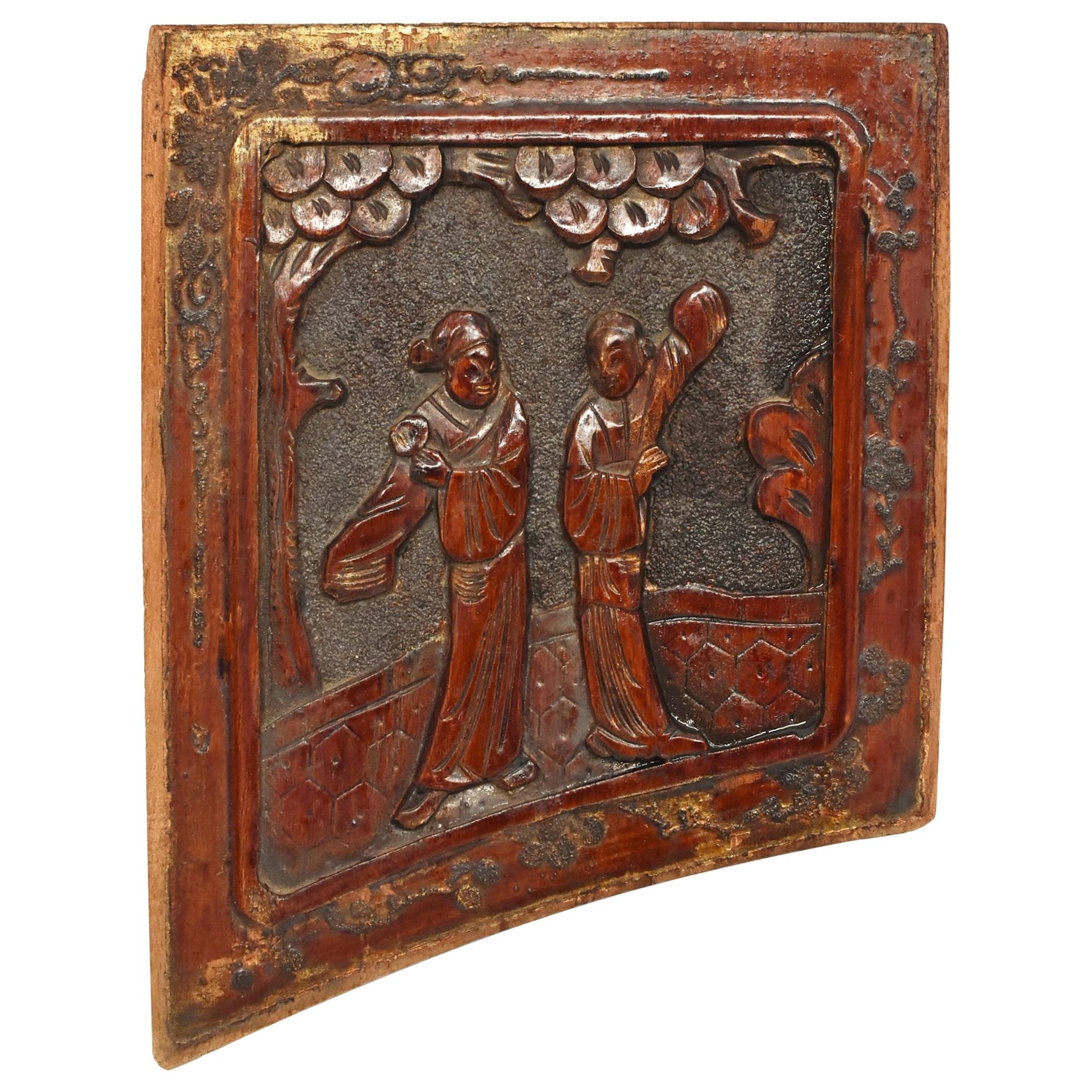 Antique Wood Carving, Garden Tryst