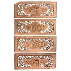 Used Wood Carving Good Fortune Set of 4