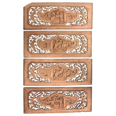 Antico set di 4 sculture in legno con la fortuna