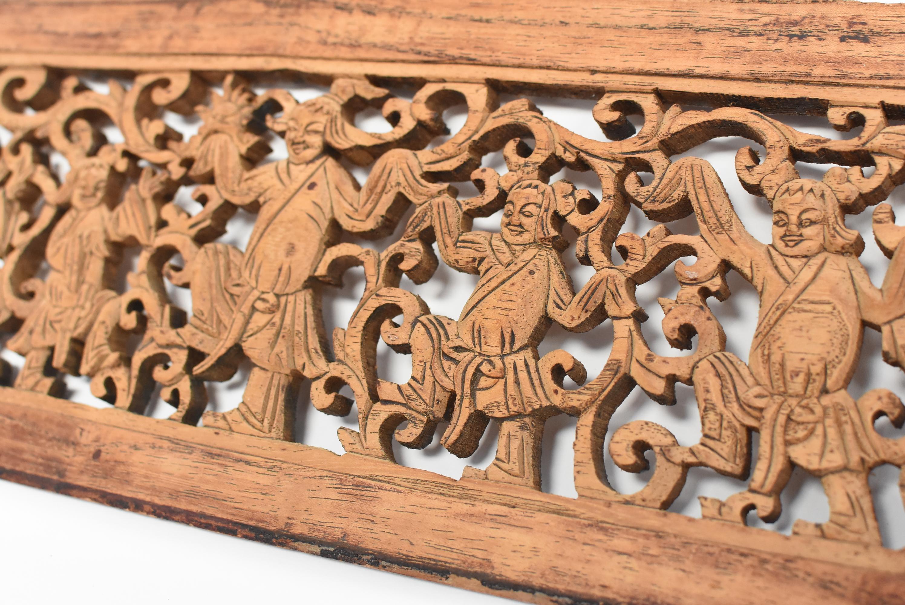 19th Century Antique Wood Carving Panel, Dancers
