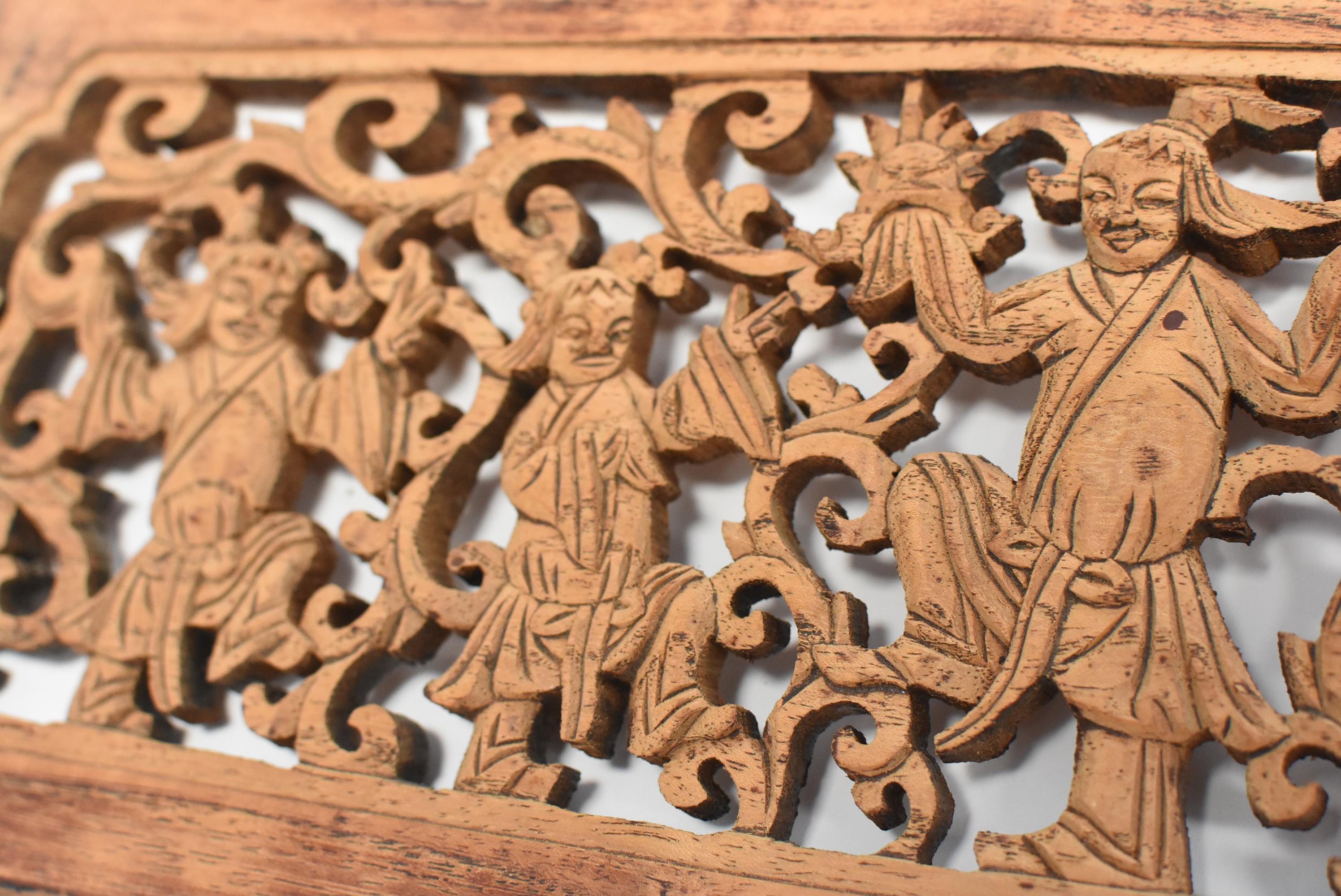 Antique Wood Carving Panel, Dancers 1
