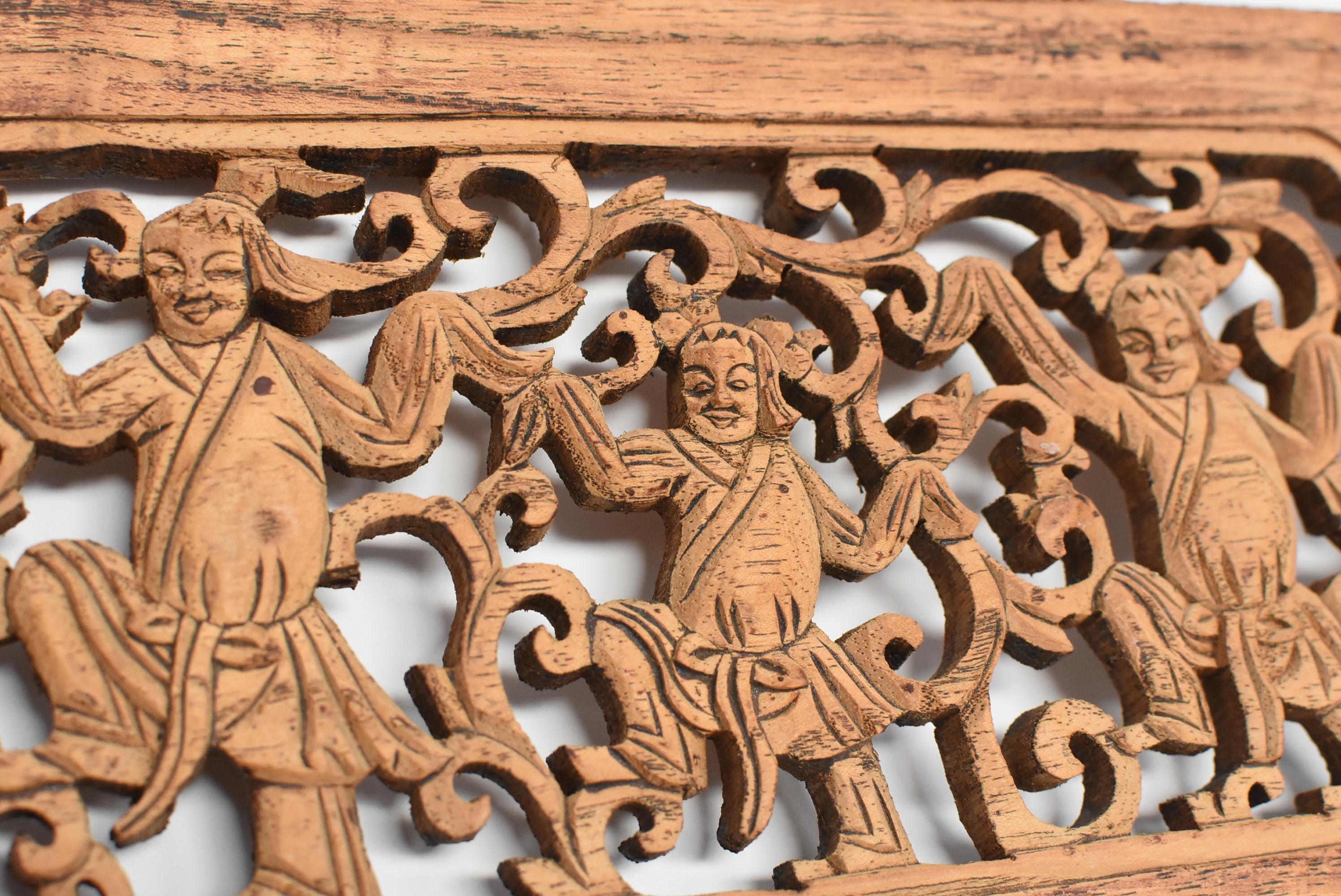 Antique Wood Carving Panel, Dancers 2
