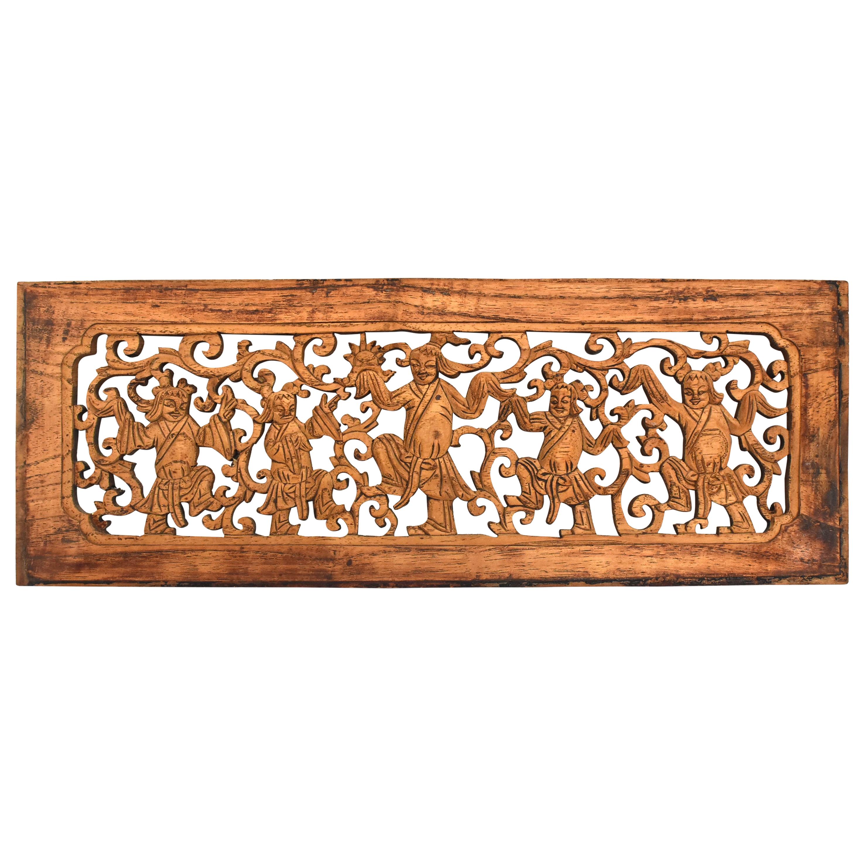 Antique Wood Carving Panel, Dancers