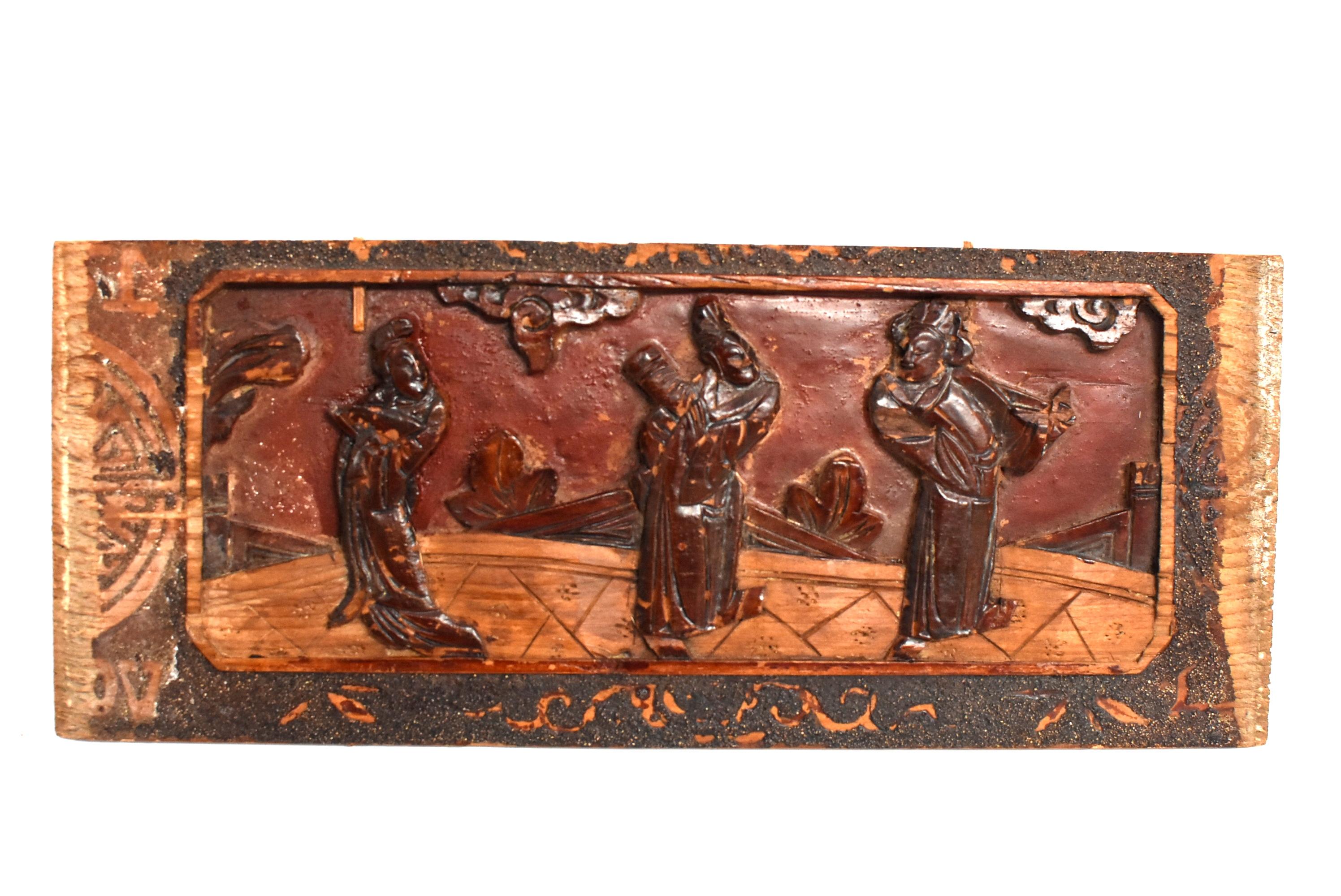 Hand-Carved Antique Wood Carving, Three Scholars