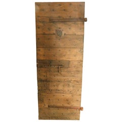 Antique Wood Chestnut Prison Door, Original Nails and Irons, 19th Century, Italy