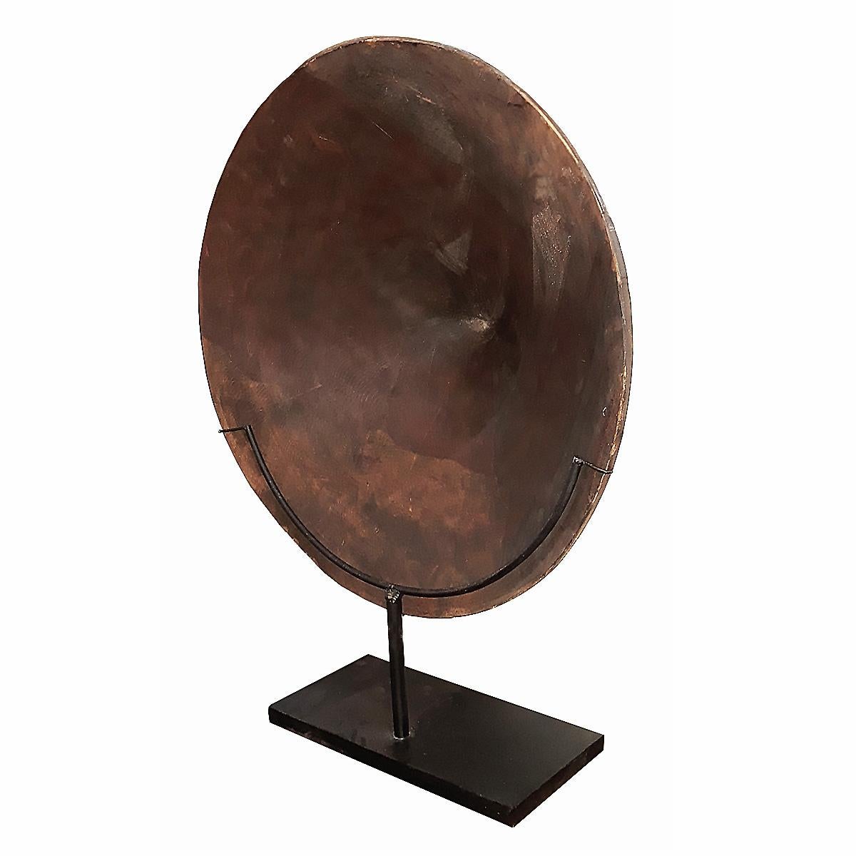 Antique Wood Diamond Pan from Borneo, on Stand In Good Condition For Sale In New York, NY