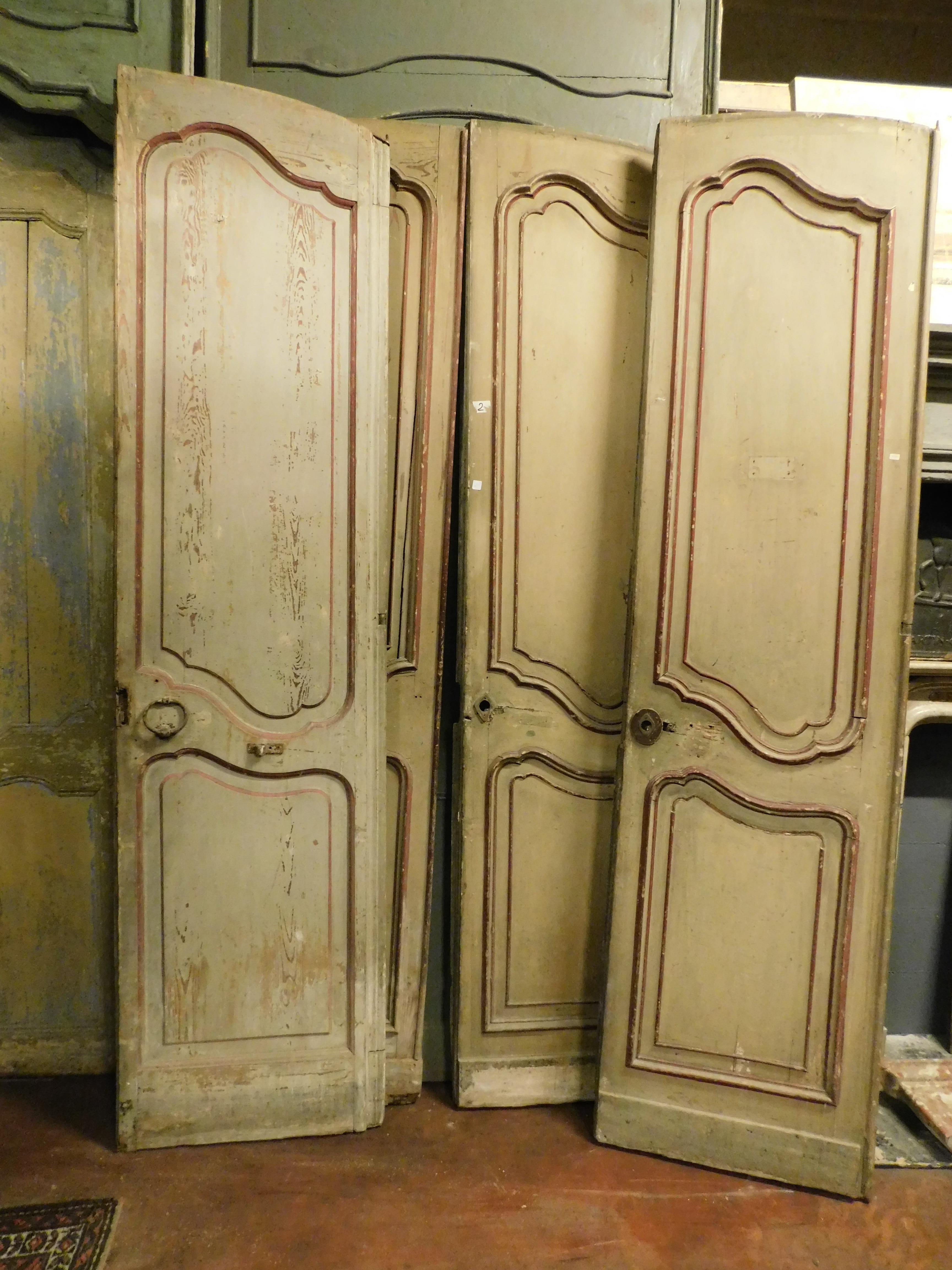 18th Century and Earlier Antique Wood Double Doors Red Beige Lacquered, 1700, Italy For Sale