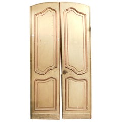 Antique Wood Double Doors Red Beige Lacquered, 1700, Italy