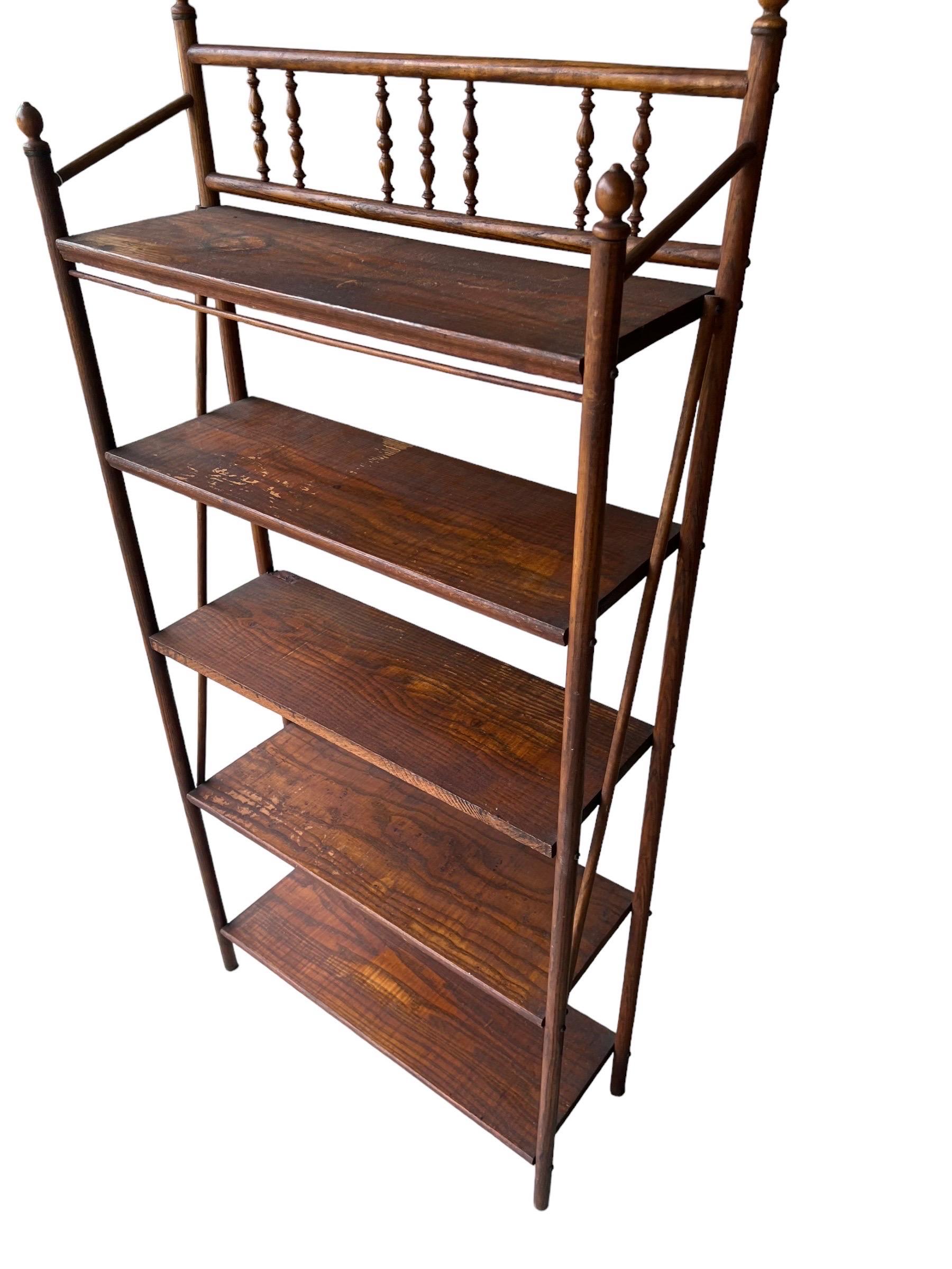 Antique Wood Etagere Book Shelf or Bookcase Bobbin Wooden Turned Details In Good Condition For Sale In Seattle, WA