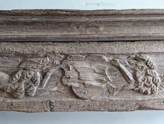 Antique Wood Fireplace Mantel with Carved Lions Rampant Heraldry Shield