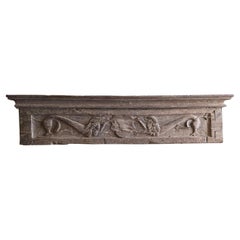 Antique Wood Fireplace Mantel with Carved Lions Rampant Heraldry Shield