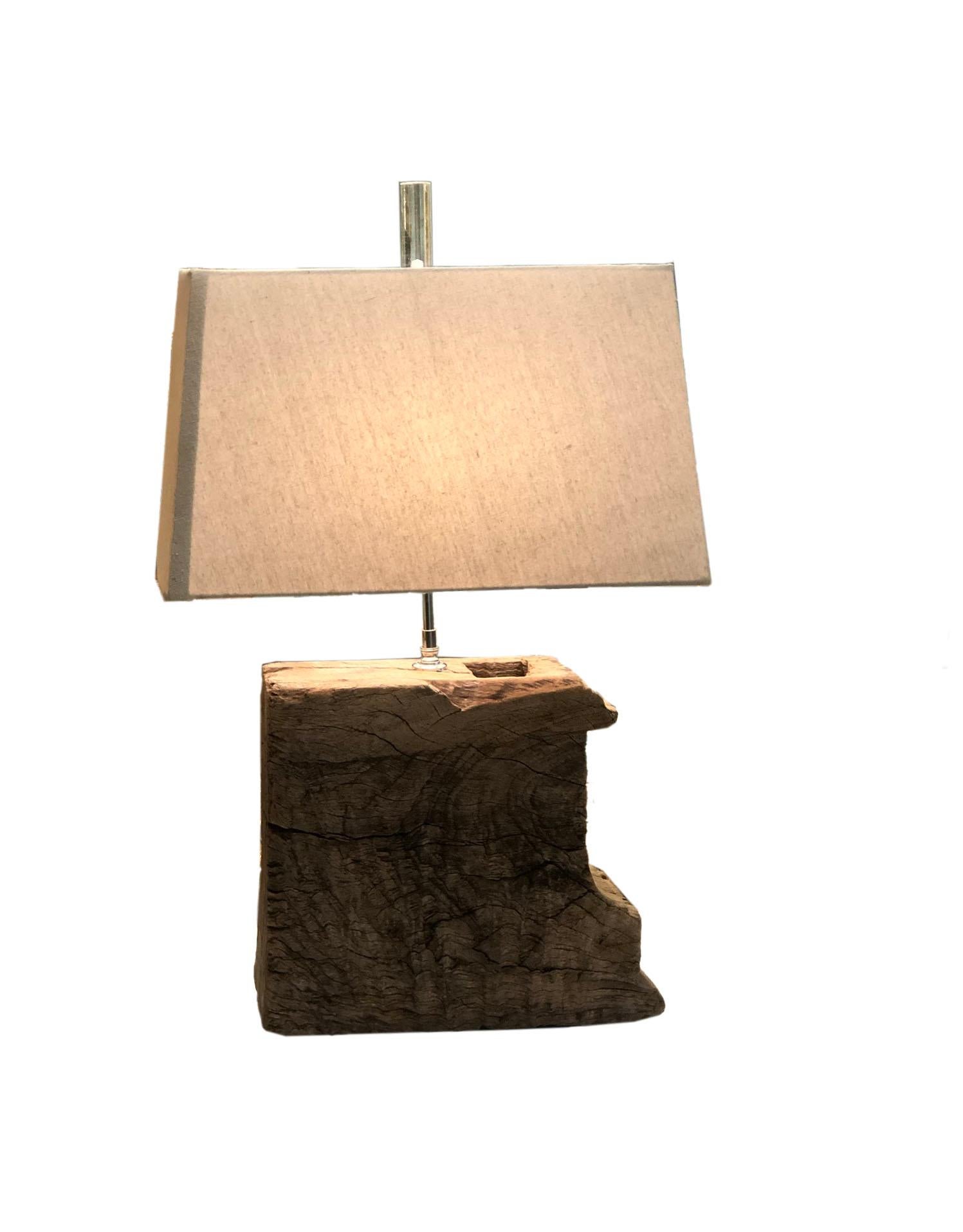 Rustic Antique Wood Fragment Lamp with Shade