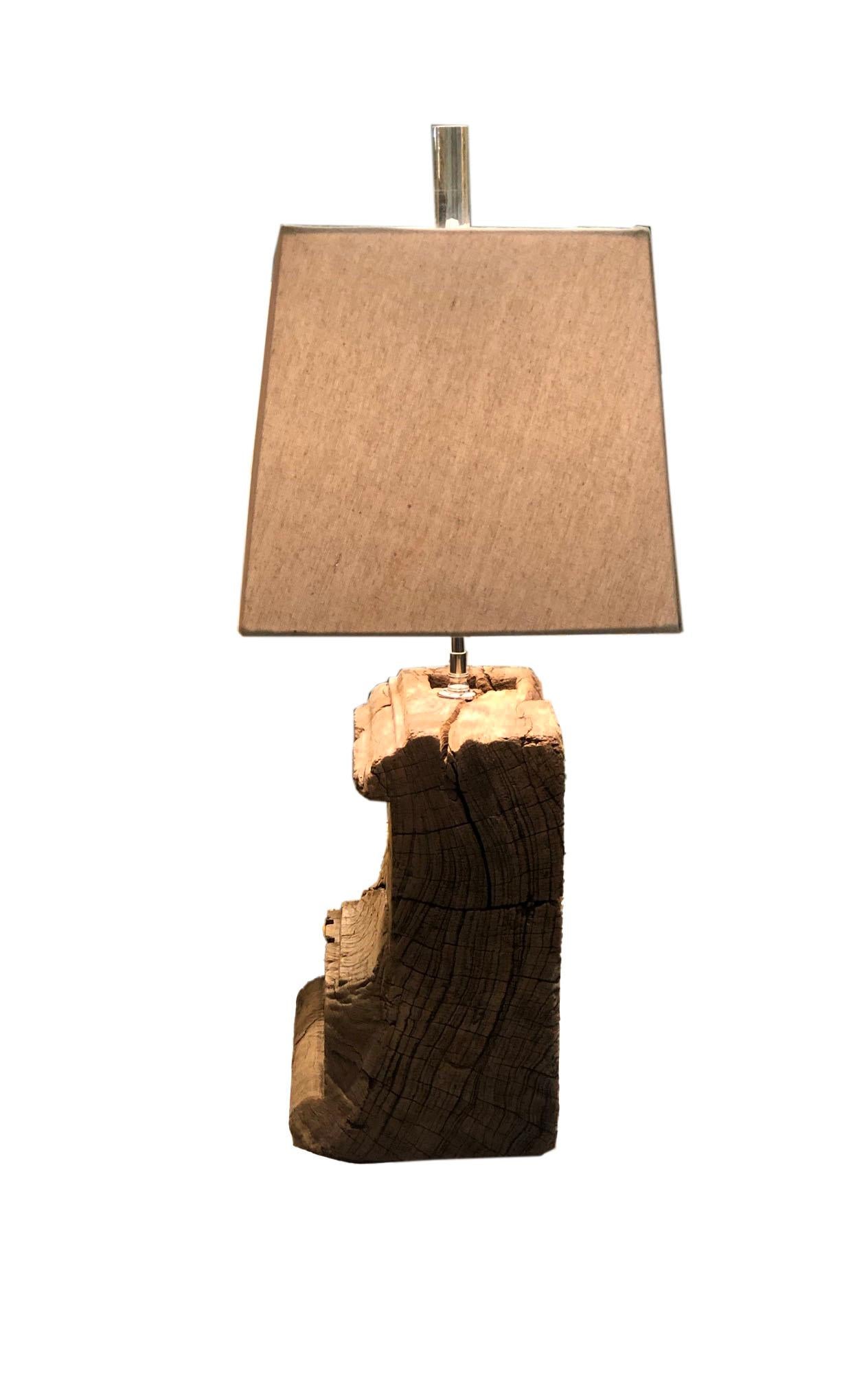 Antique Wood Fragment Lamp with Shade In Good Condition In Wichita, KS