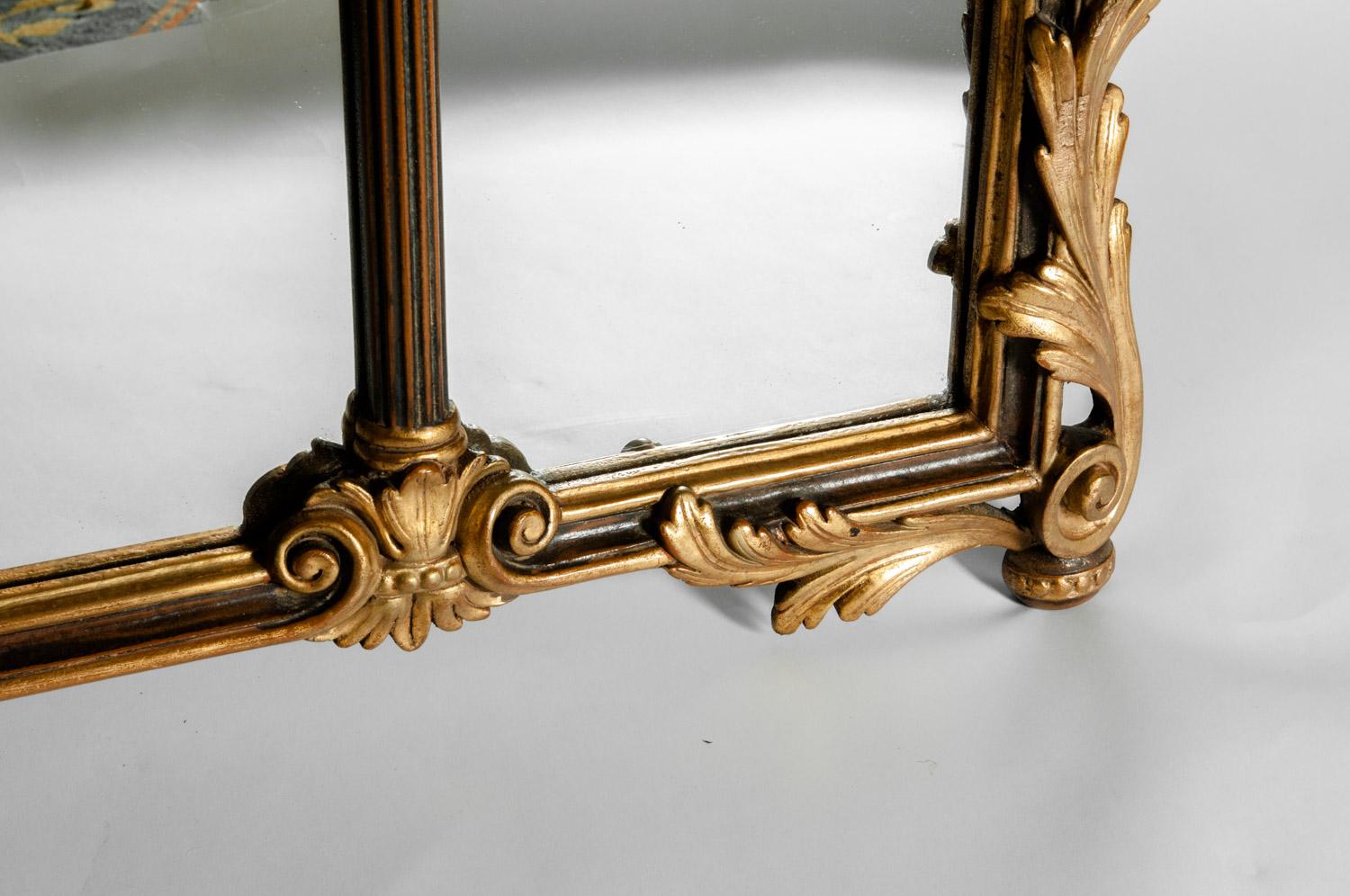 French Antique Wood Framed Gilded Bevelled Hanging Mantel Mirror