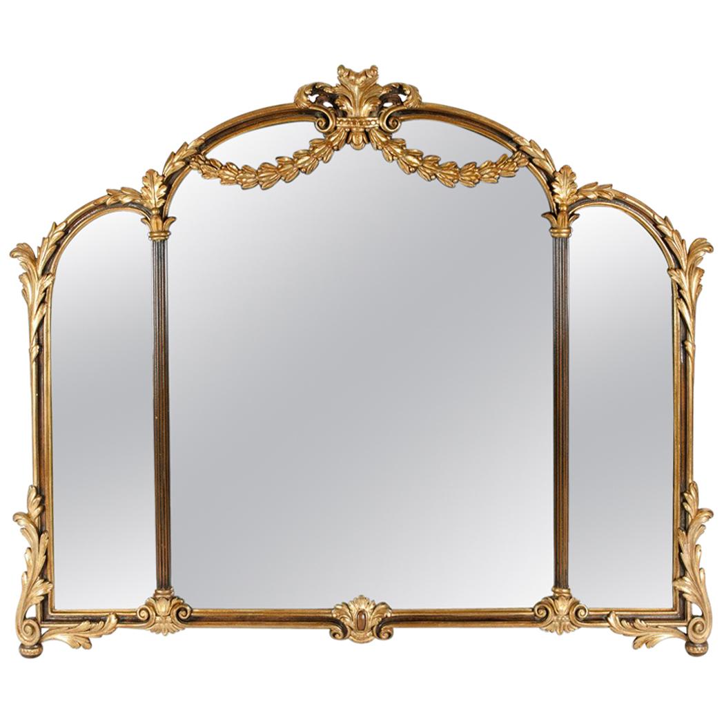 Antique Wood Framed Gilded Bevelled Hanging Mantel Mirror