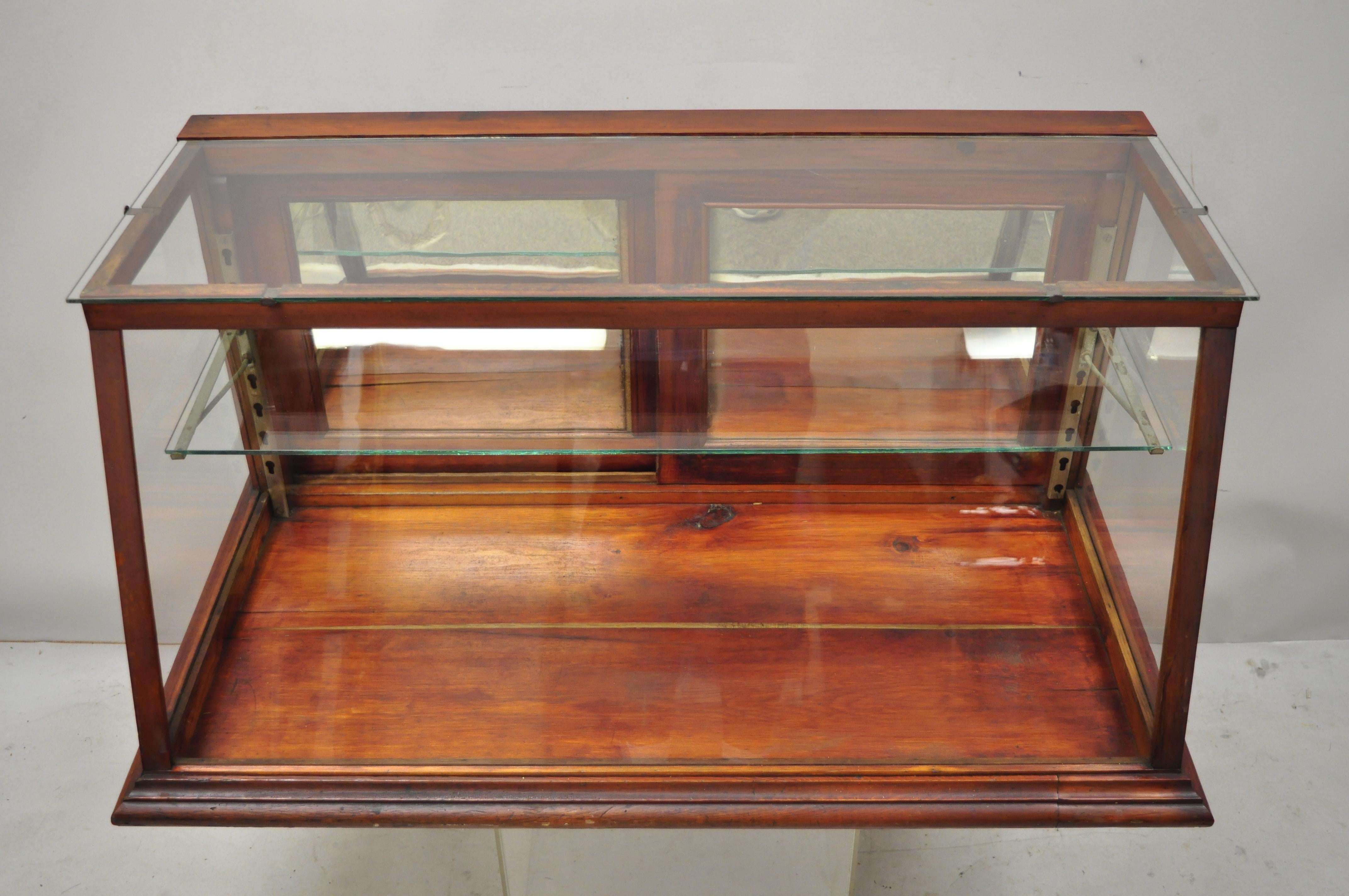 Antique Wood & Glass Angled Showcase Country Drug Store Counter Top Display Case 3