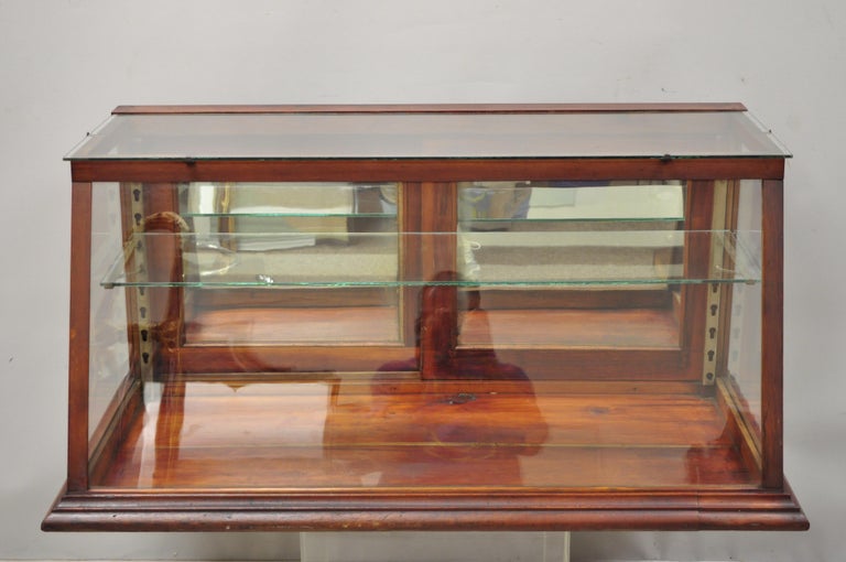 Antique Wood and Glass Angled Showcase Country Drug Store Counter Top Display Case at 1stDibs