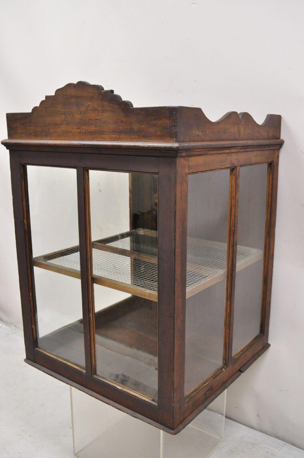 Antique Wood & Glass Counter Top Display County Store Pie Safe Display Cabinet For Sale 7