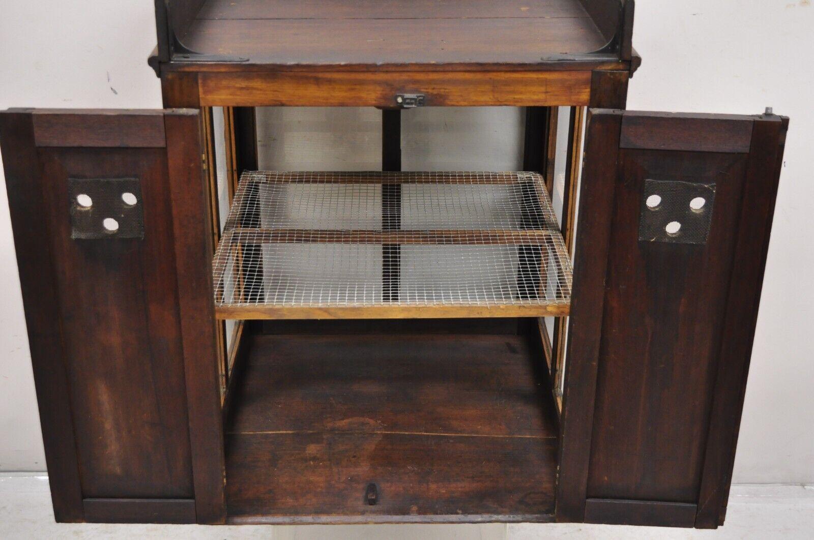Antique Wood & Glass Counter Top Display County Store Pie Safe Display Cabinet In Good Condition For Sale In Philadelphia, PA