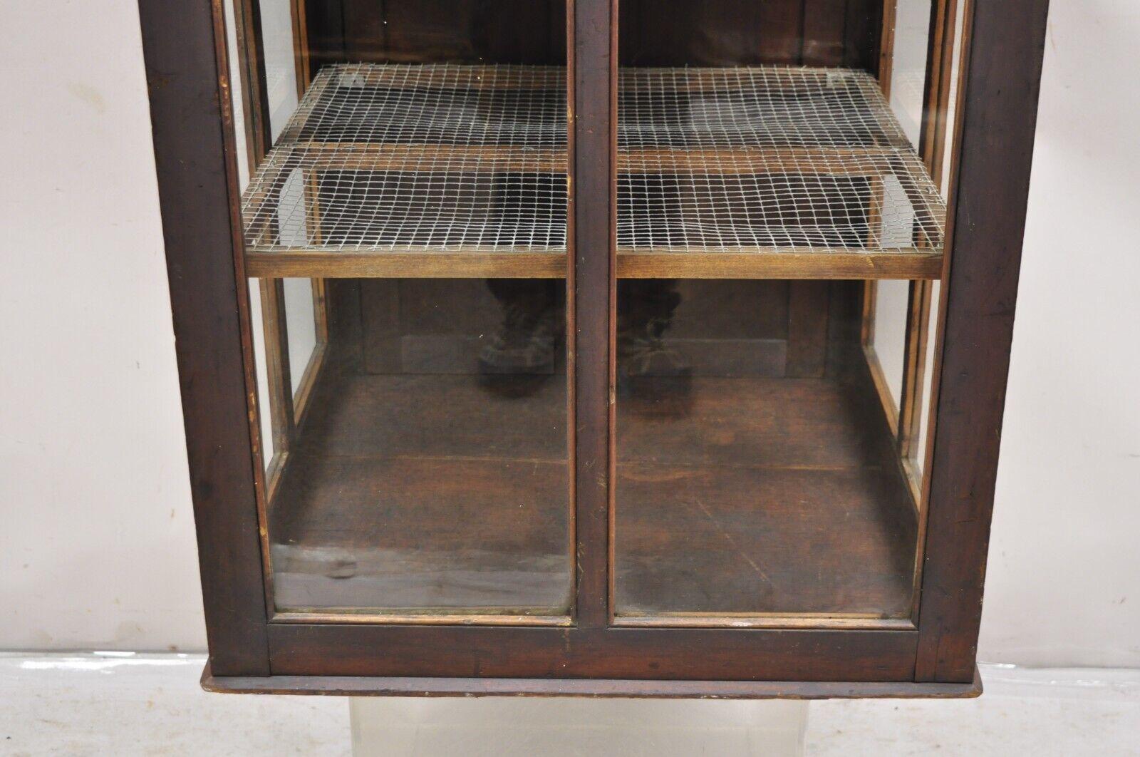Antique Wood & Glass Counter Top Display County Store Pie Safe Display Cabinet For Sale 1