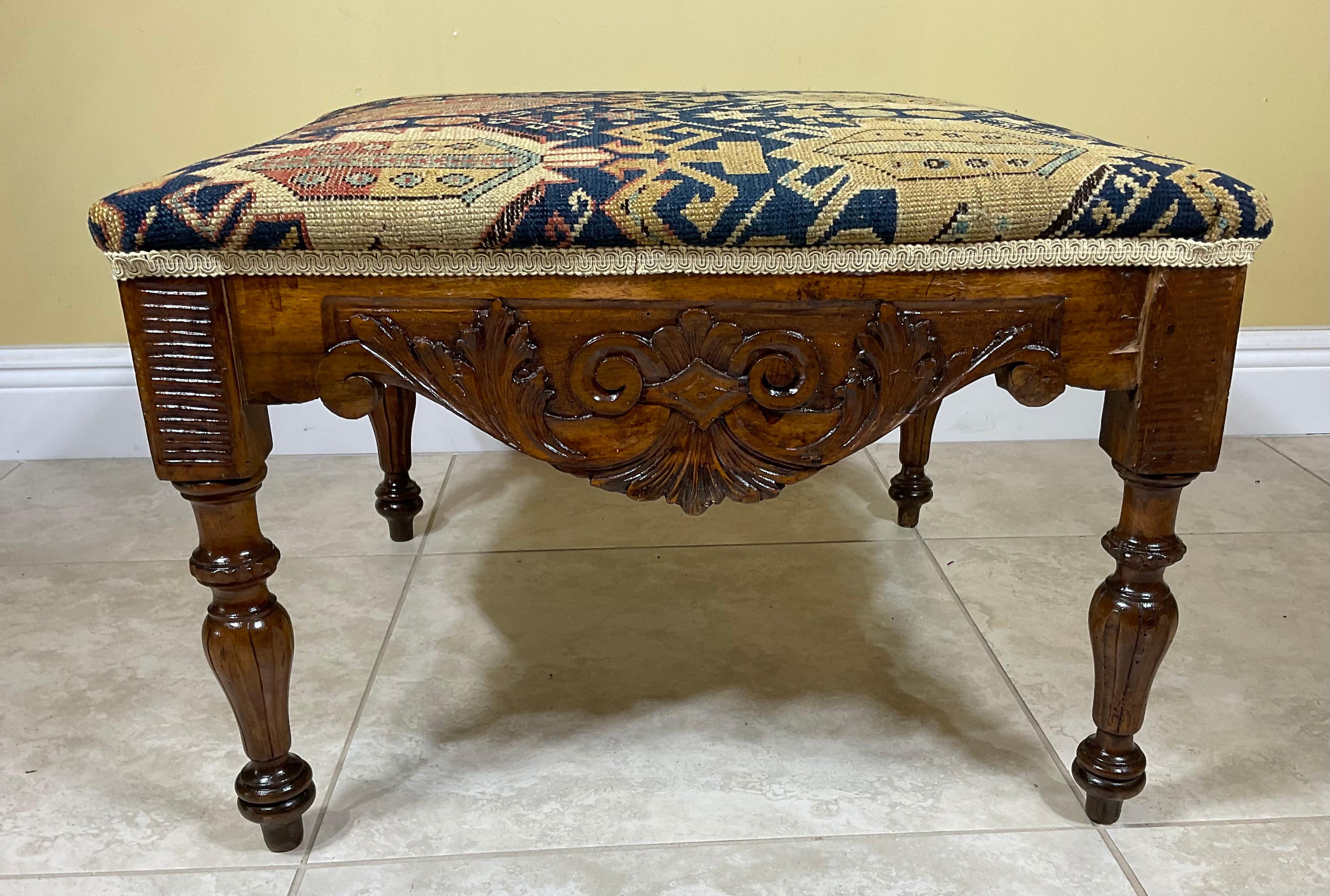 Wool Antique Wood Hand Carved Low Table /Sit/Stool For Sale