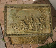 Antique Wood-Holder/Coal Bin  covered in Embossed Gilt Brass late 19th century