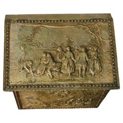 Antique Wood-Holder/Coal Bin  covered in Embossed Gilt Brass late 19th century