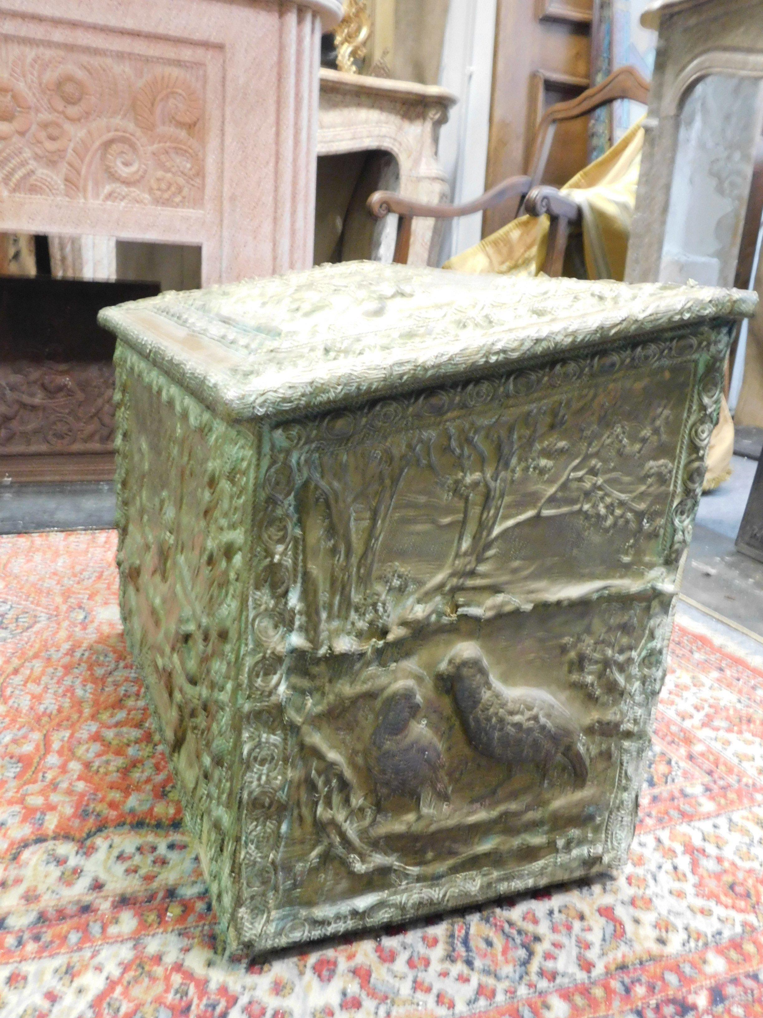 Antique Wood-Holder Covered in Embossed, Gilded Brass, Late 19th Century 2