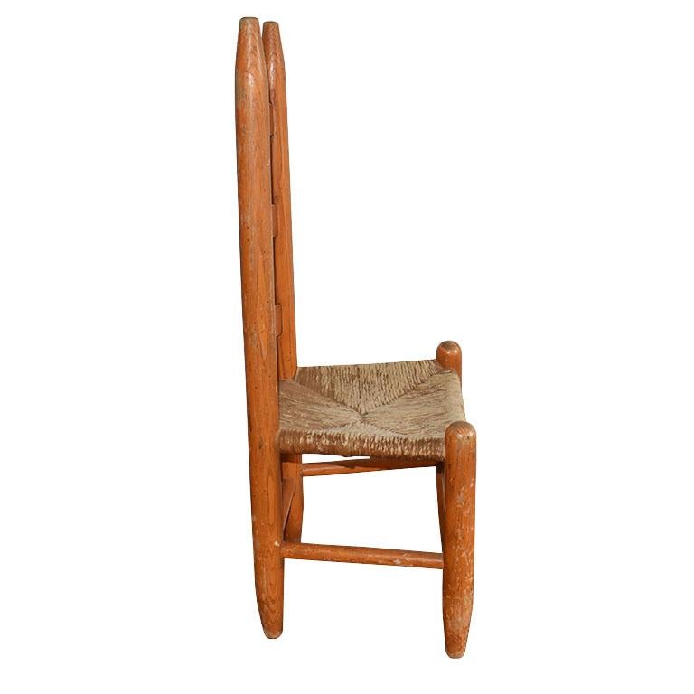 American Antique Wood Ladder Back Rush Seat Child's Accent Chair Painted Orange For Sale