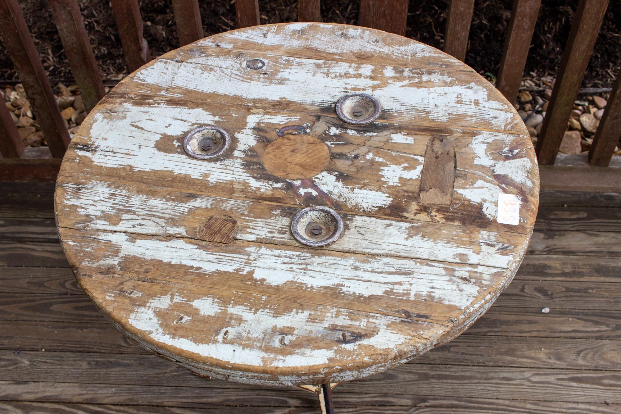 Spanish Antique Wood & Metal Bistro Table Found in Spain