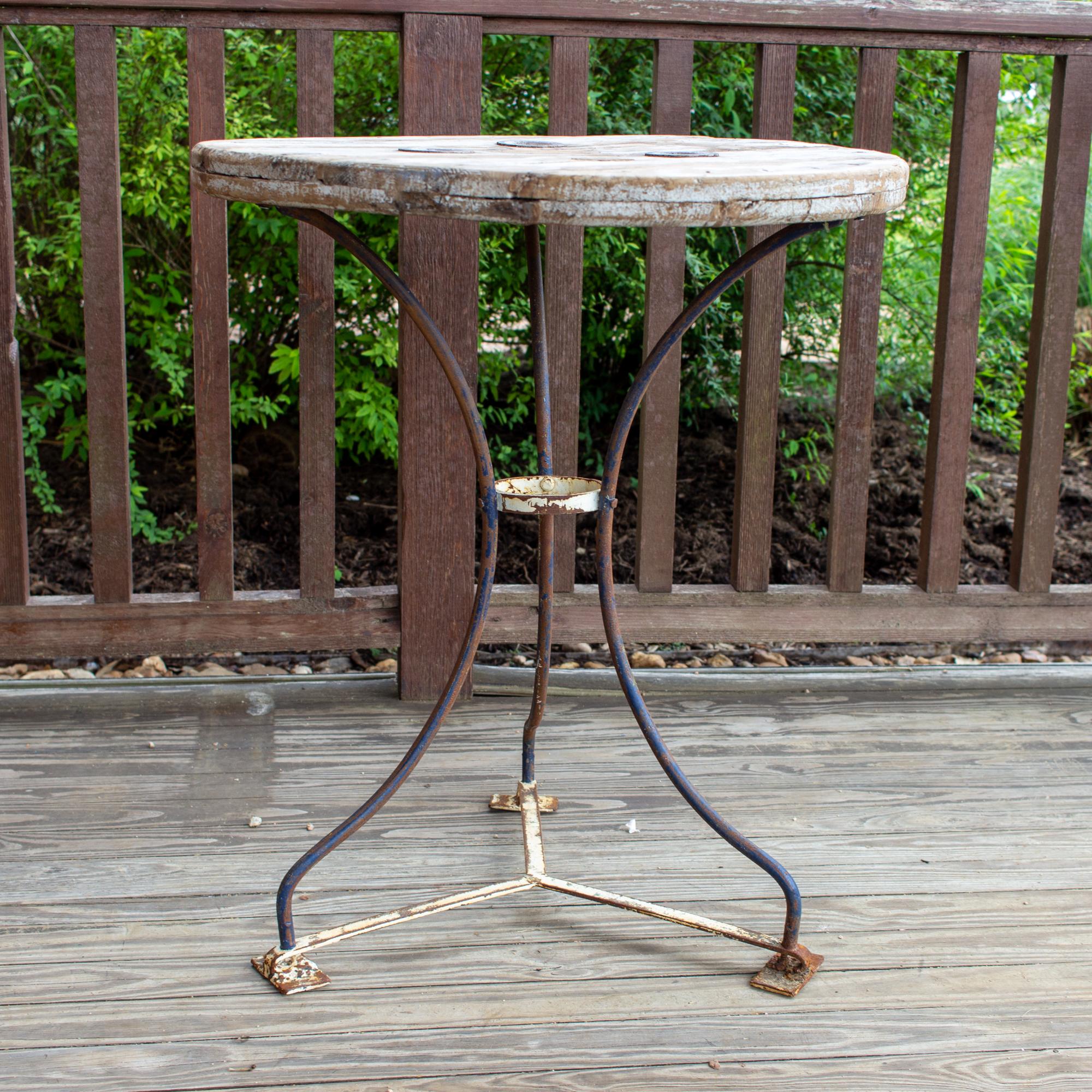 Antique Wood & Metal Bistro Table Found in Spain In Distressed Condition In Houston, TX
