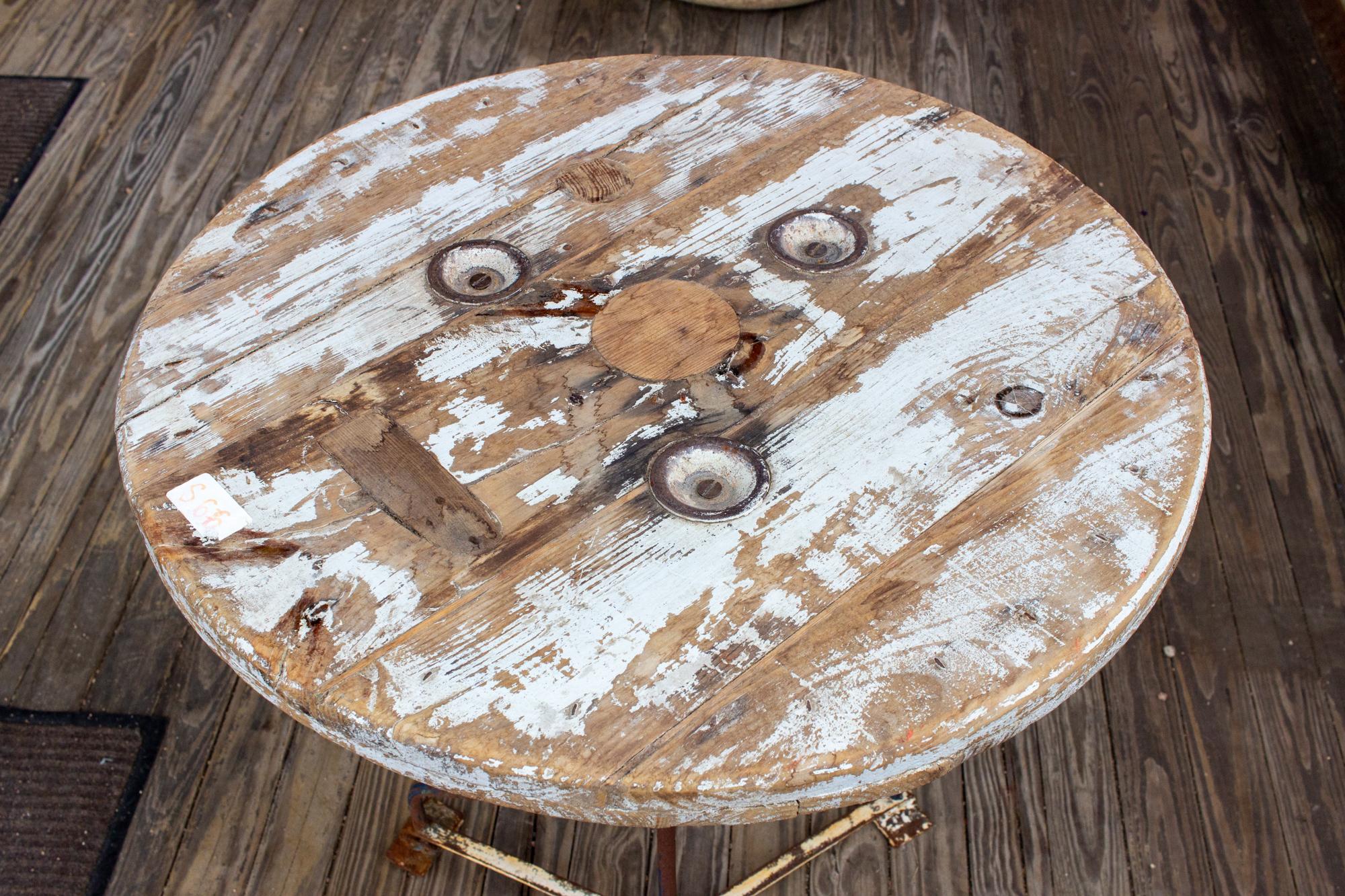 20th Century Antique Wood & Metal Bistro Table Found in Spain
