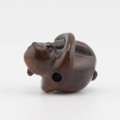 Antique Wood Monkey Netsuke Sculpture Japanese Masakazu Japan, 19/20th Century