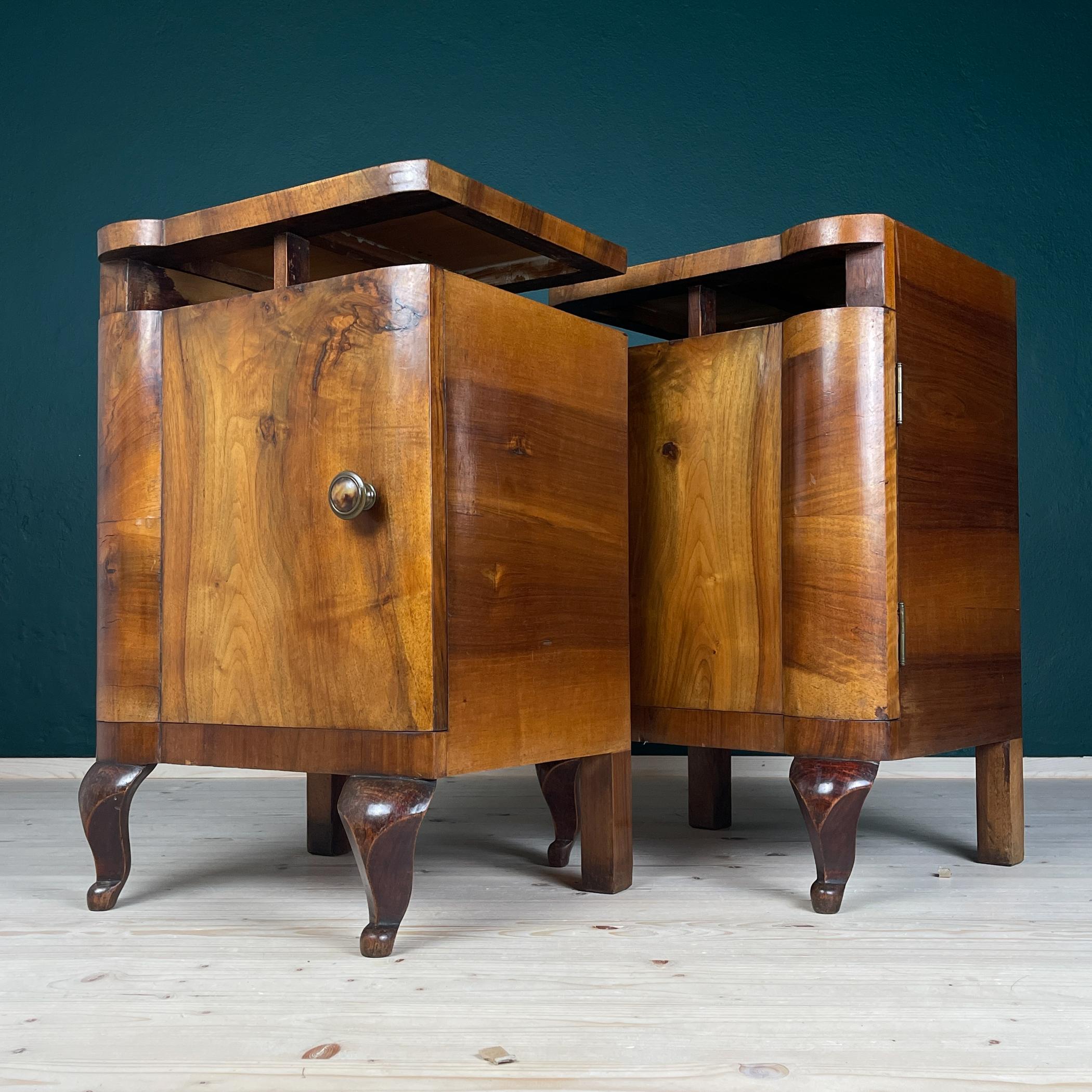 Antique wood nightstand, Italy, 1940s, Set of 2 For Sale 4