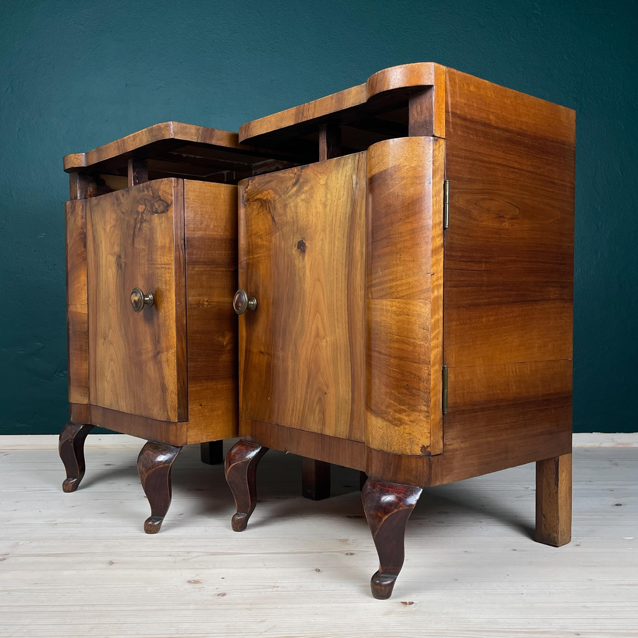 Antique wood nightstand, Italy, 1940s, Set of 2 For Sale 7