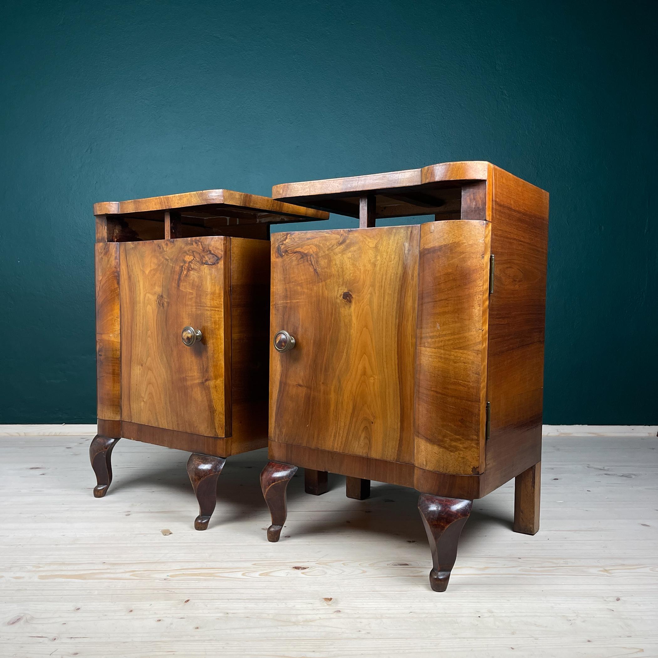 Art Deco Antique wood nightstand, Italy, 1940s, Set of 2 For Sale