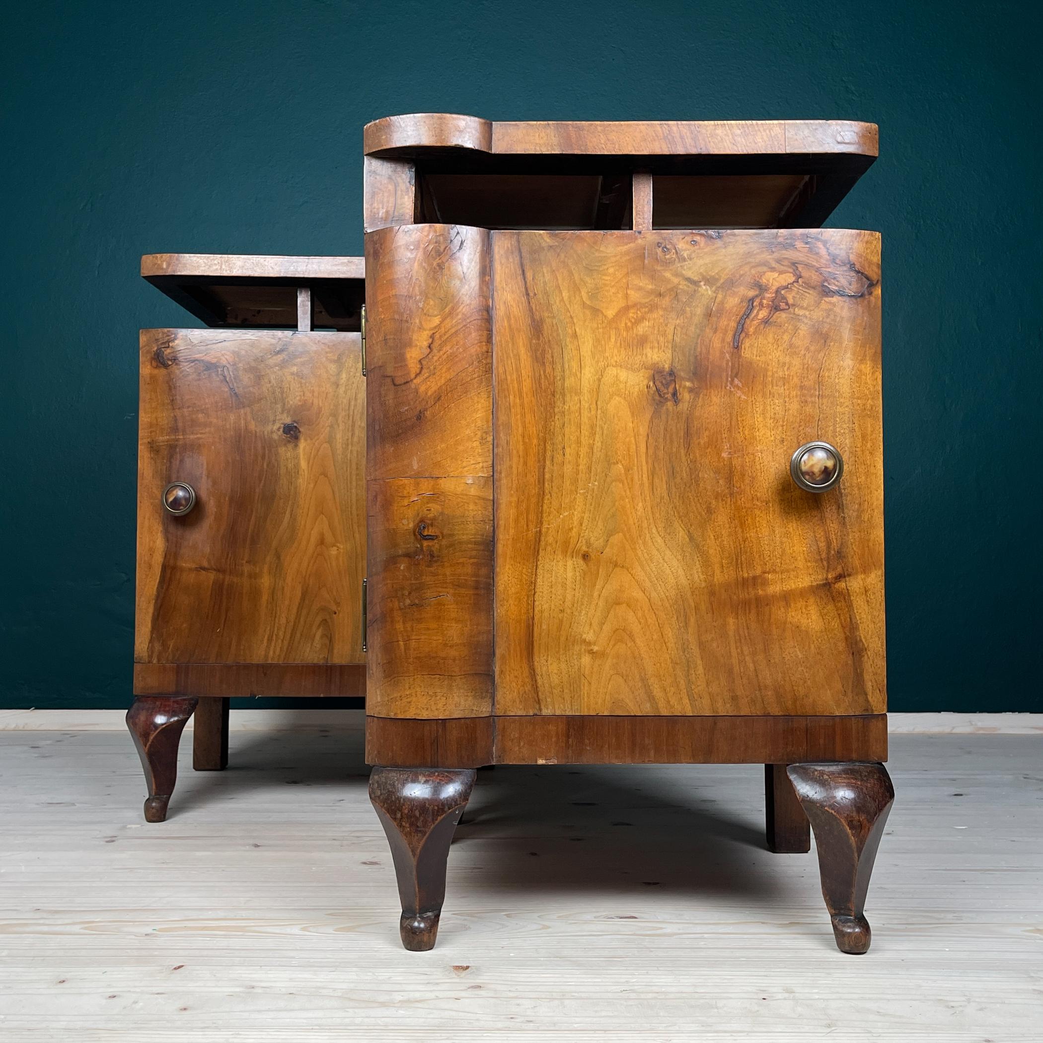 Antique wood nightstand, Italy, 1940s, Set of 2 In Good Condition For Sale In Miklavž Pri Taboru, SI