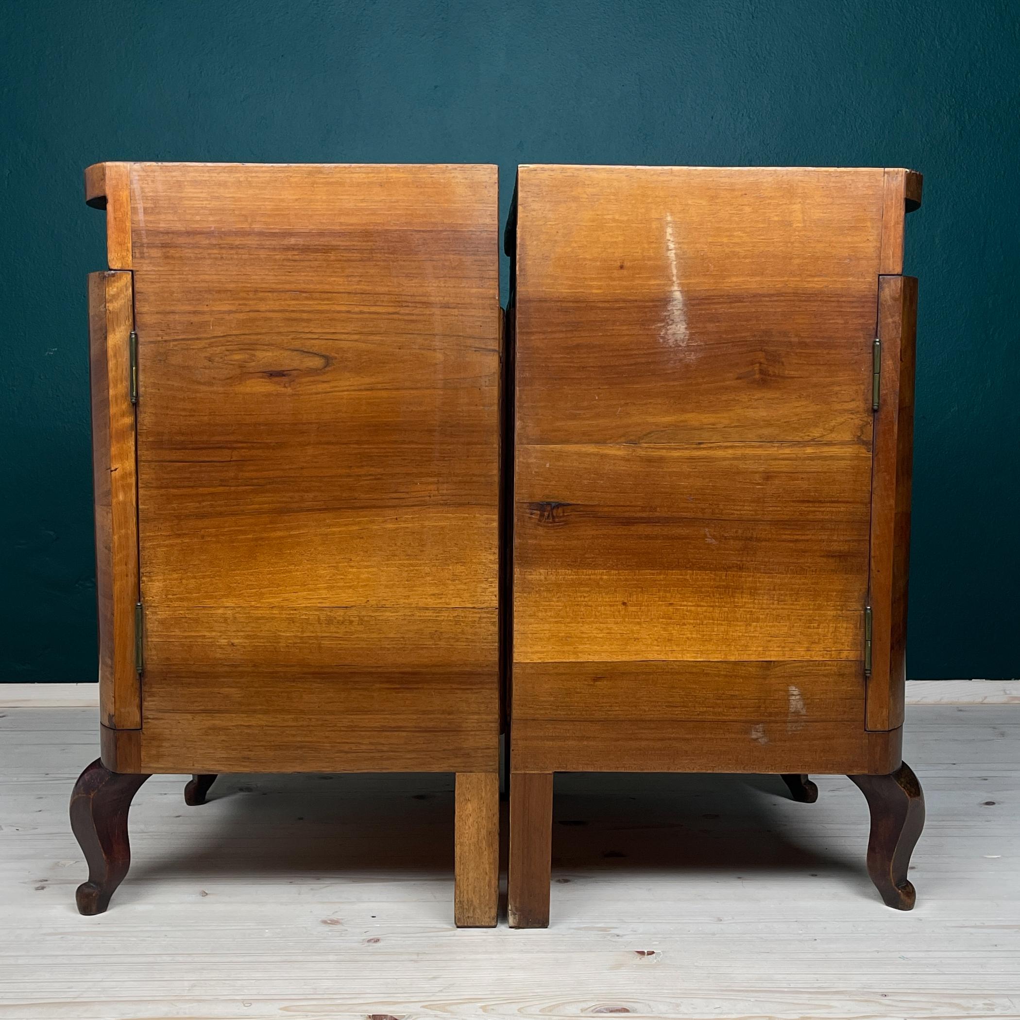 Antique wood nightstand, Italy, 1940s, Set of 2 For Sale 1