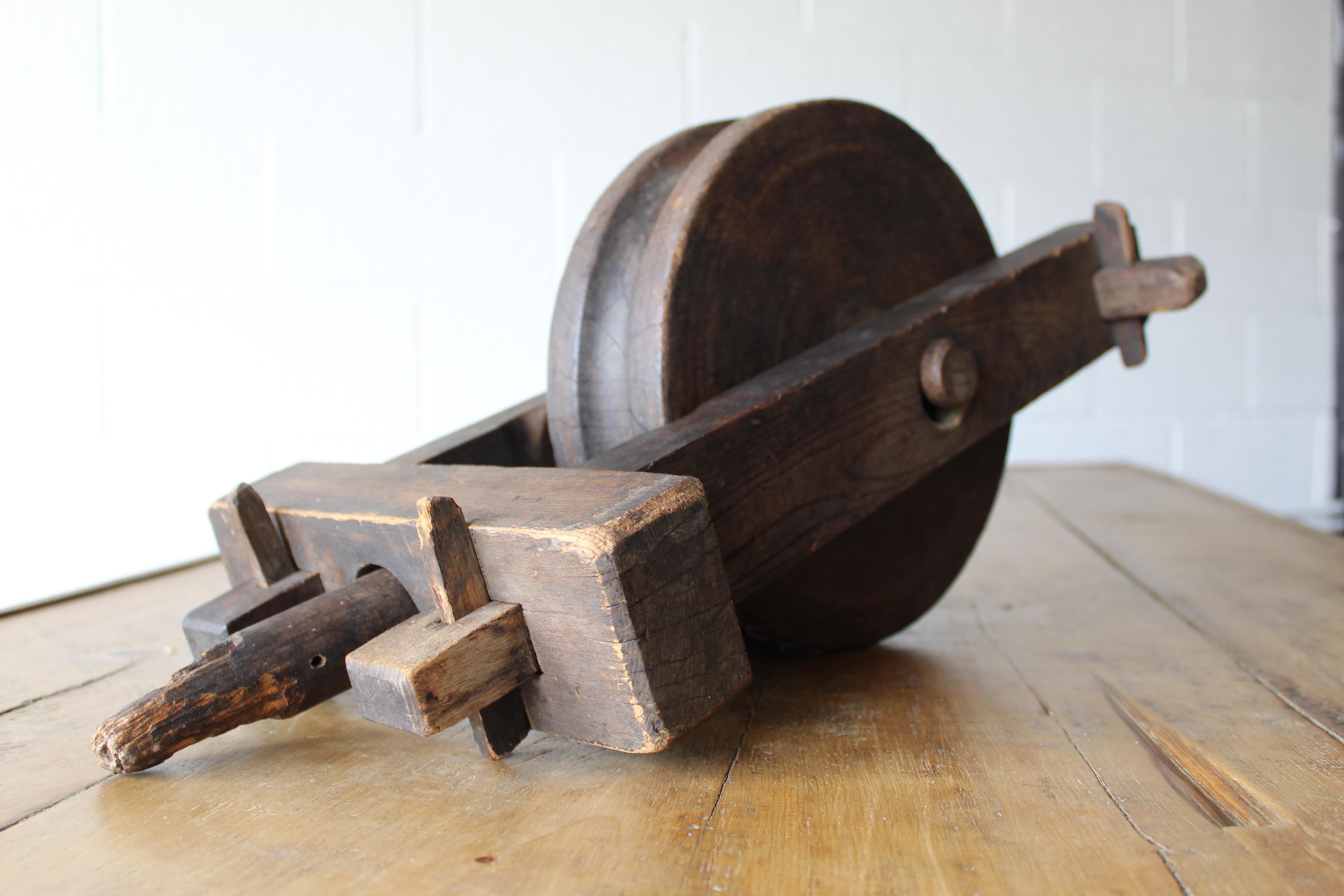 English Antique Wood Pulley For Sale