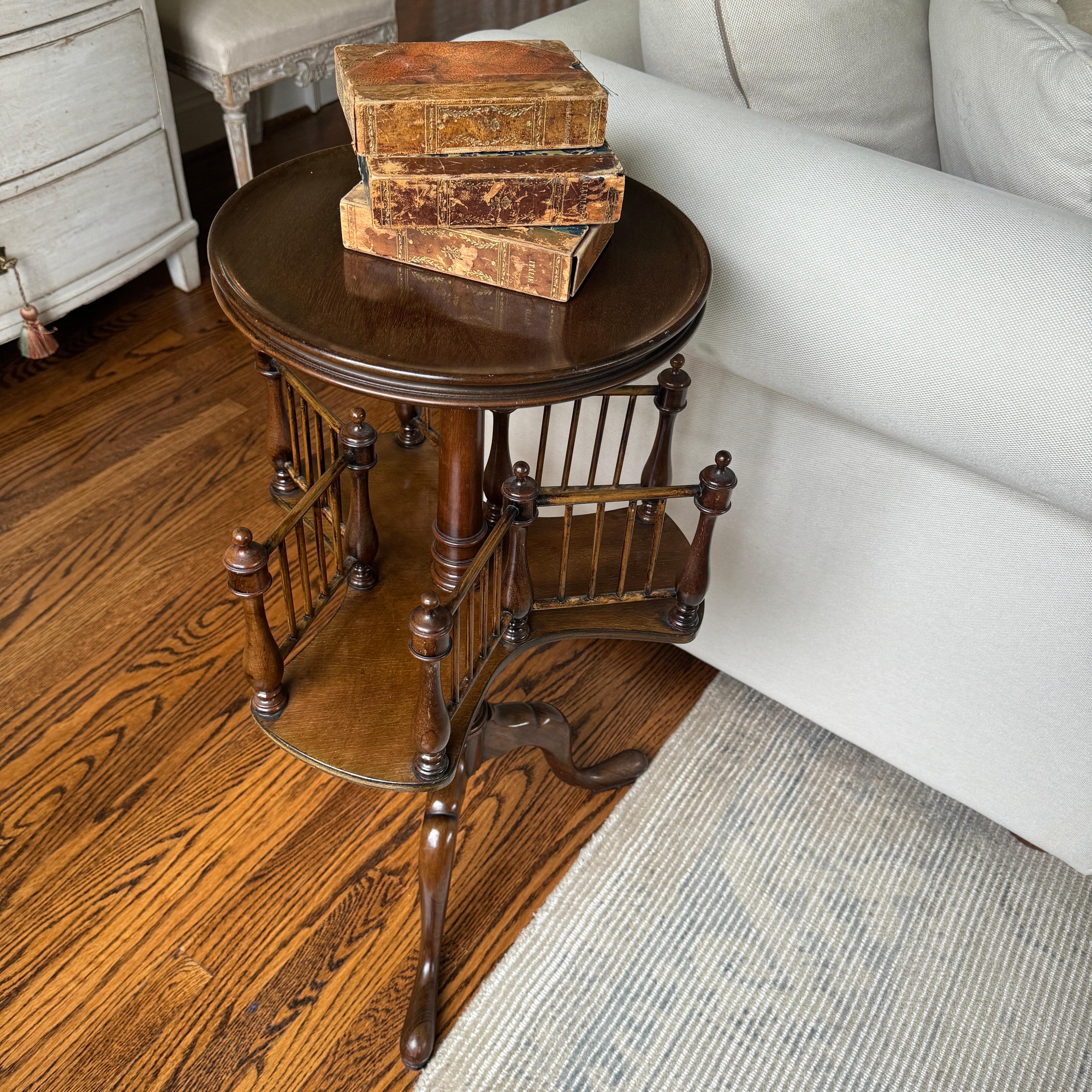 Antique Wood Revolving Book Stand Side Table 3
