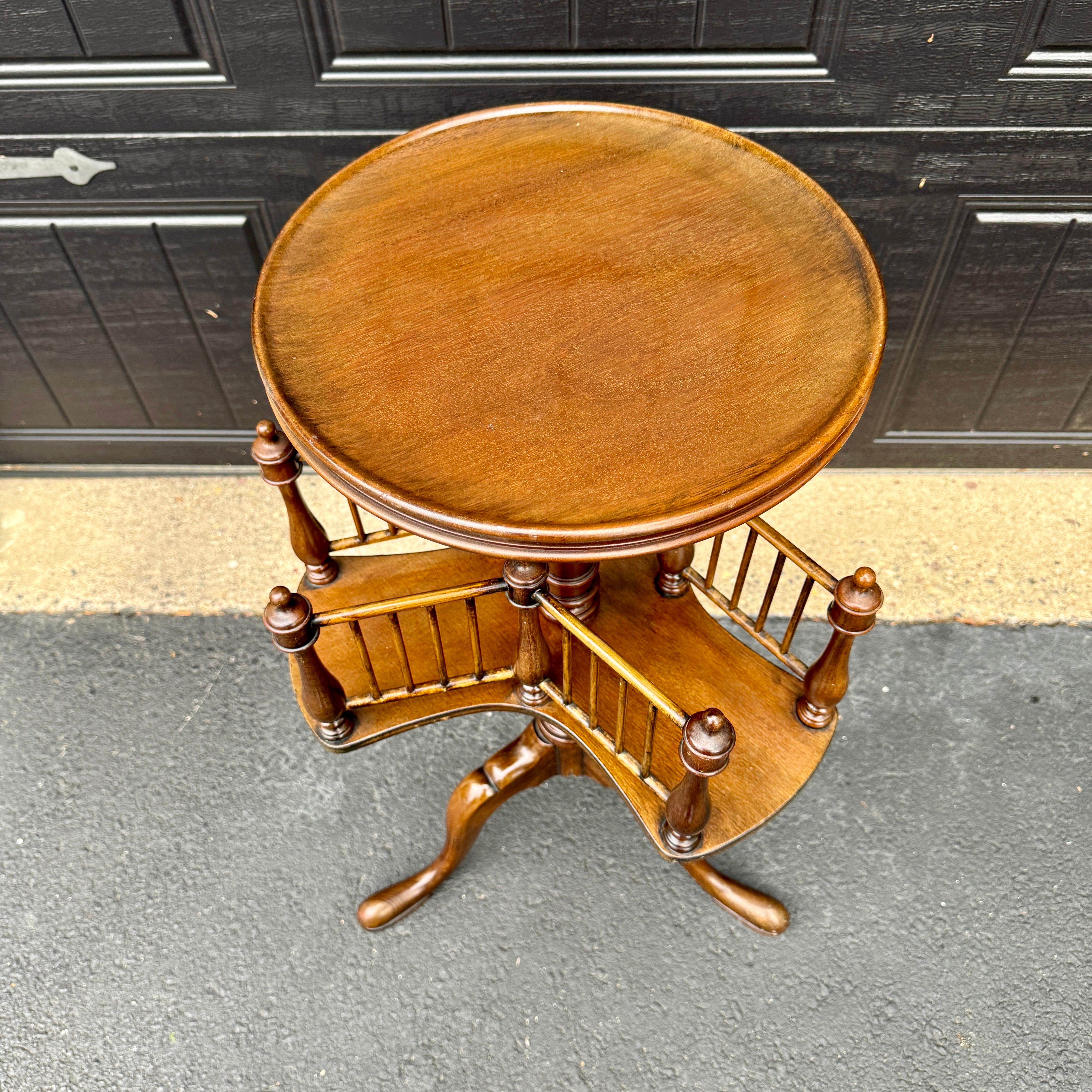 American Antique Wood Revolving Book Stand Side Table
