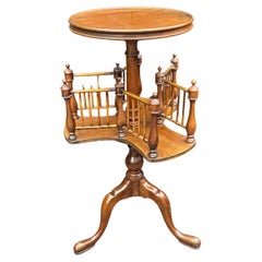 Antique Wood Revolving Book Stand Side Table