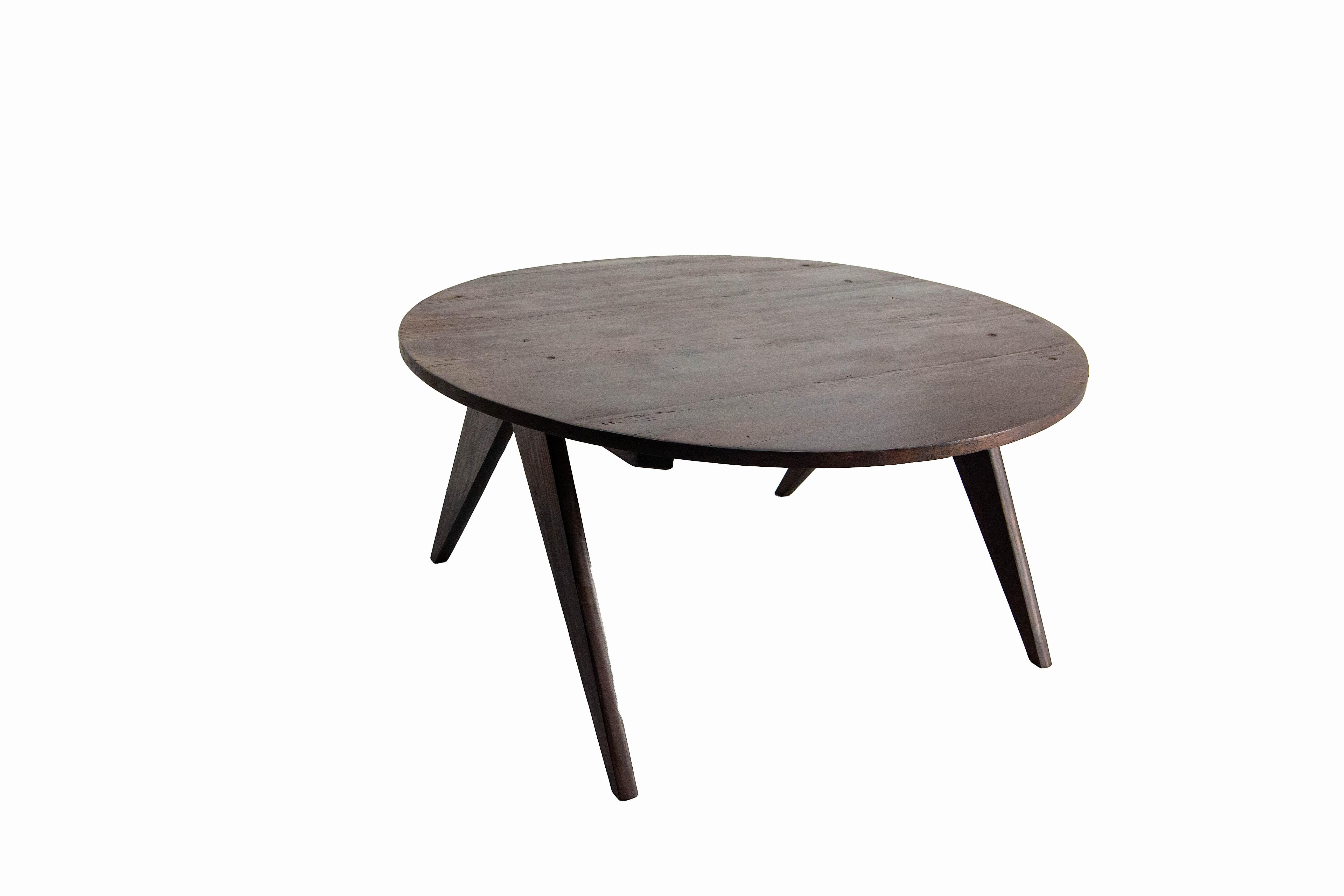Mid-Century Modern Antique Wood Round Vigneron Coffee Table Restored in the 50s Style, France For Sale