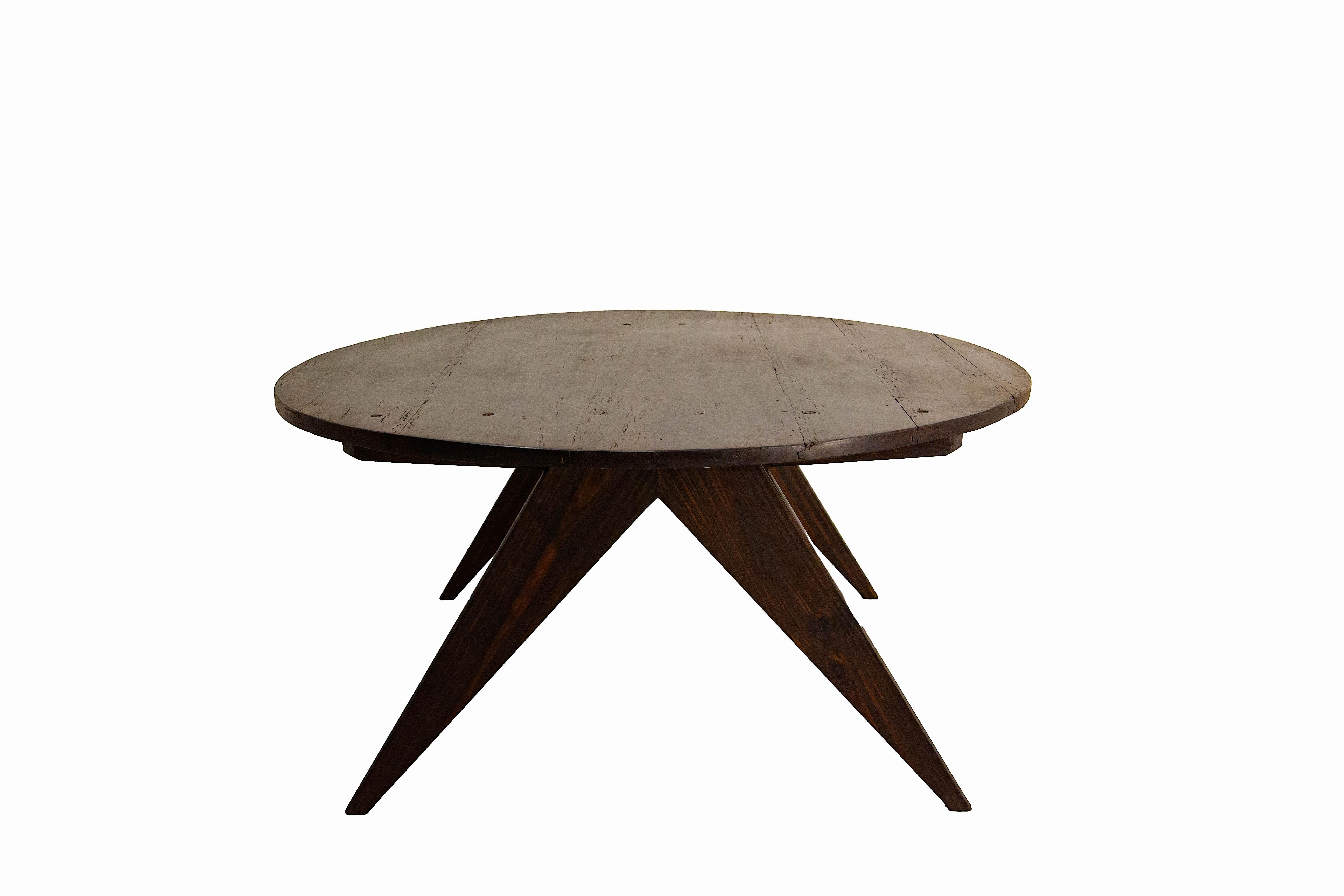 Antique Wood Round Vigneron Coffee Table Restored in the 50s Style, France In Good Condition For Sale In Labrit, Landes