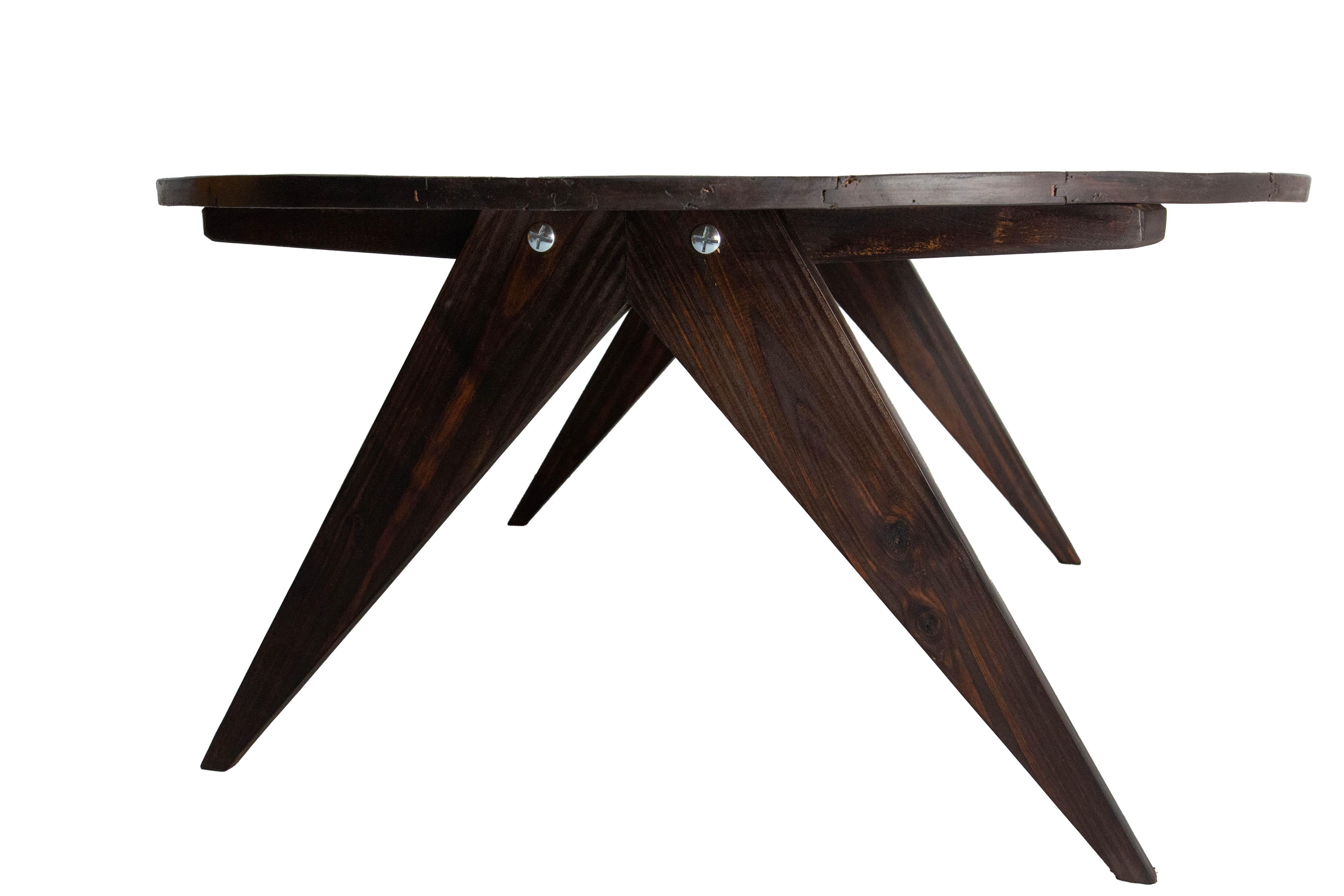 19th Century Antique Wood Round Vigneron Coffee Table Restored in the 50s Style, France For Sale