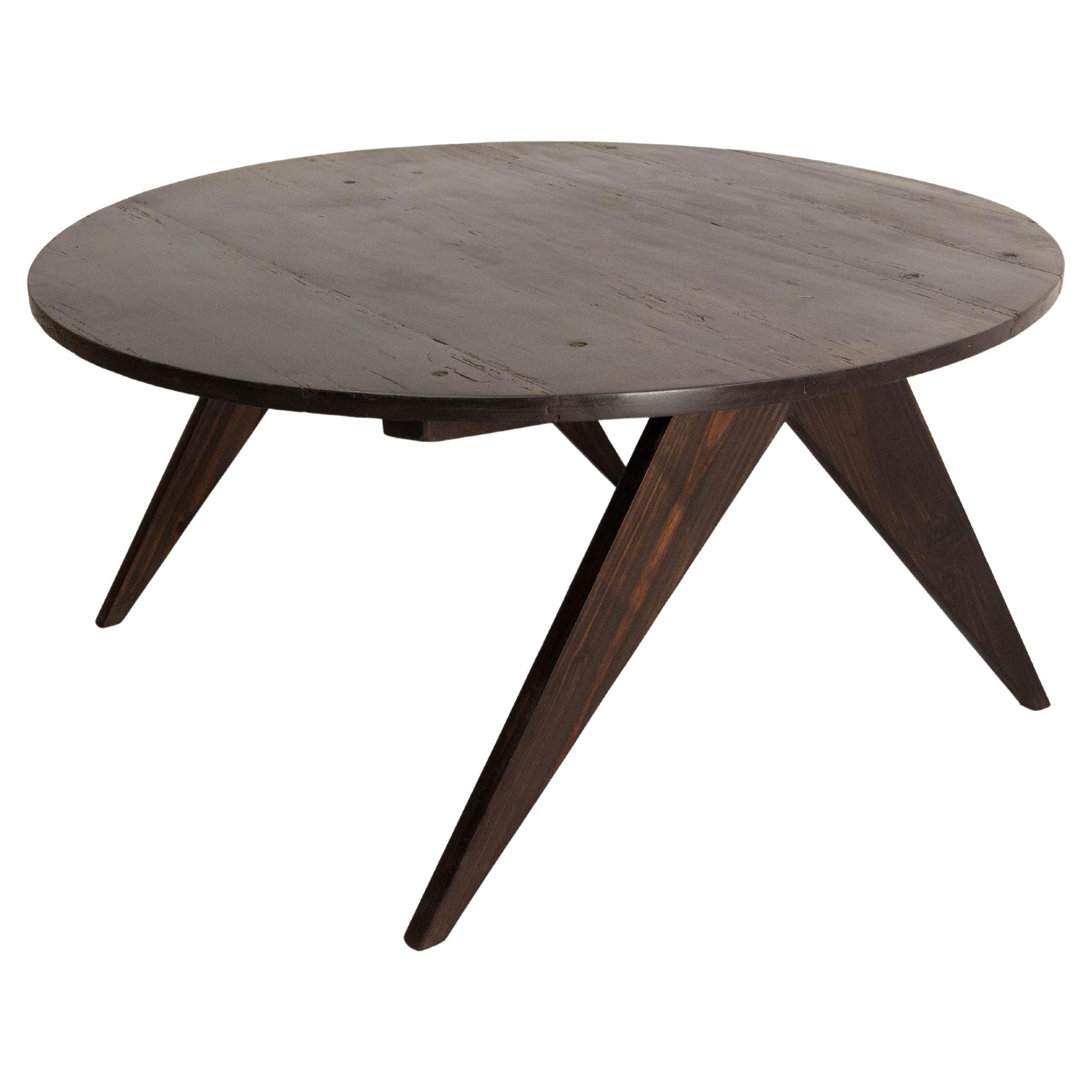 Antique Wood Round Vigneron Coffee Table Restored in the 50s Style, France