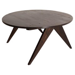 Antique Wood Round Vigneron Coffee Table Restored in the 50s Style, France
