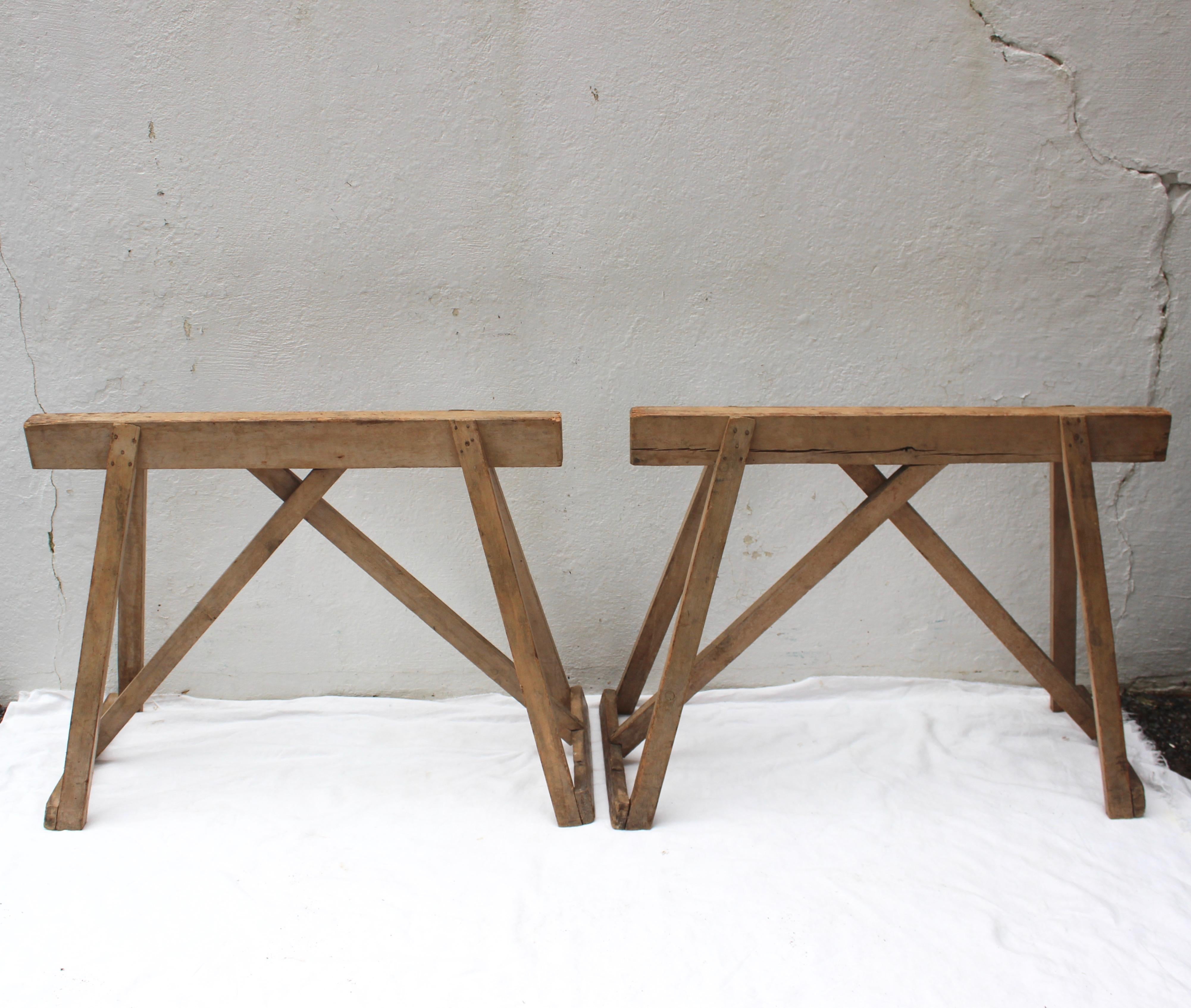 Antique Wood Saw Horse Table Bases In Fair Condition In East Hampton, NY