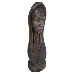 Antique Wood Sculpture or Bust of a Woman or Madonna - Hand Carved and Bronzed